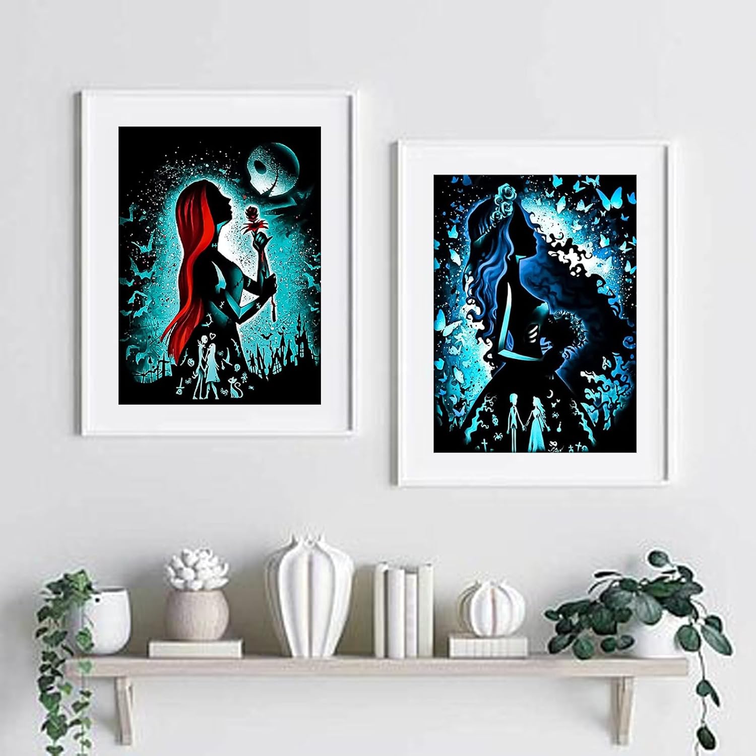 KICHANG Juego de 2 piezas de pintura de diamantes de Halloween 5D para adultos y niños, Pesadilla antes de Navidad, Jack y Sally, pintura de