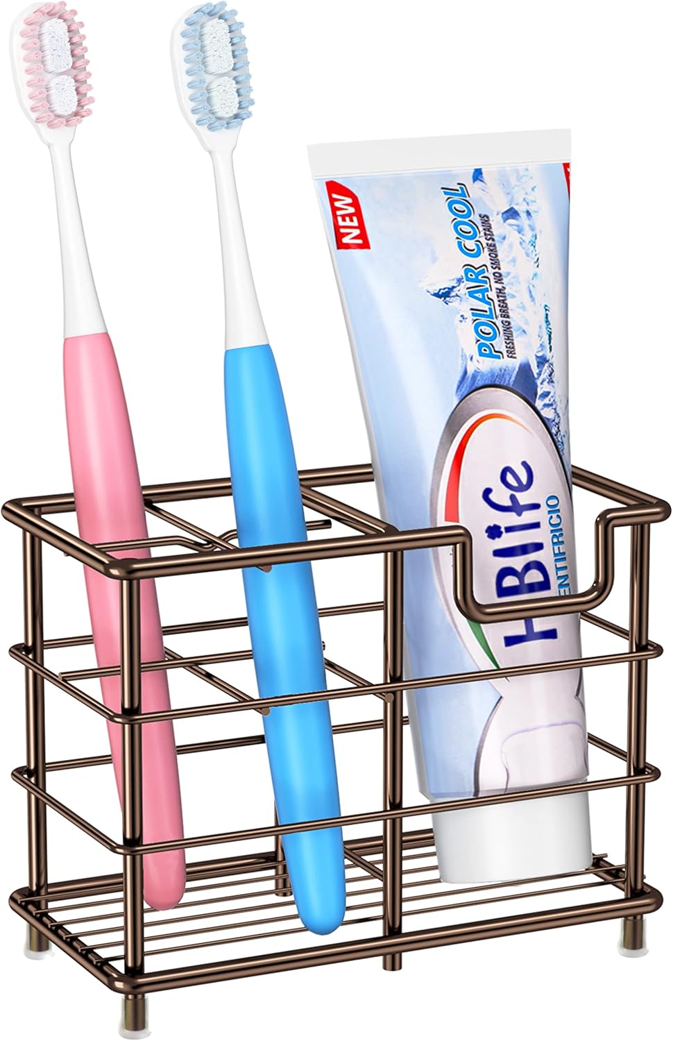 HBlife Soporte pequeño para cepillos de dientes para baño, 5 ranuras de bronce de acero inoxidable, accesorios de baño, organizador para espacios