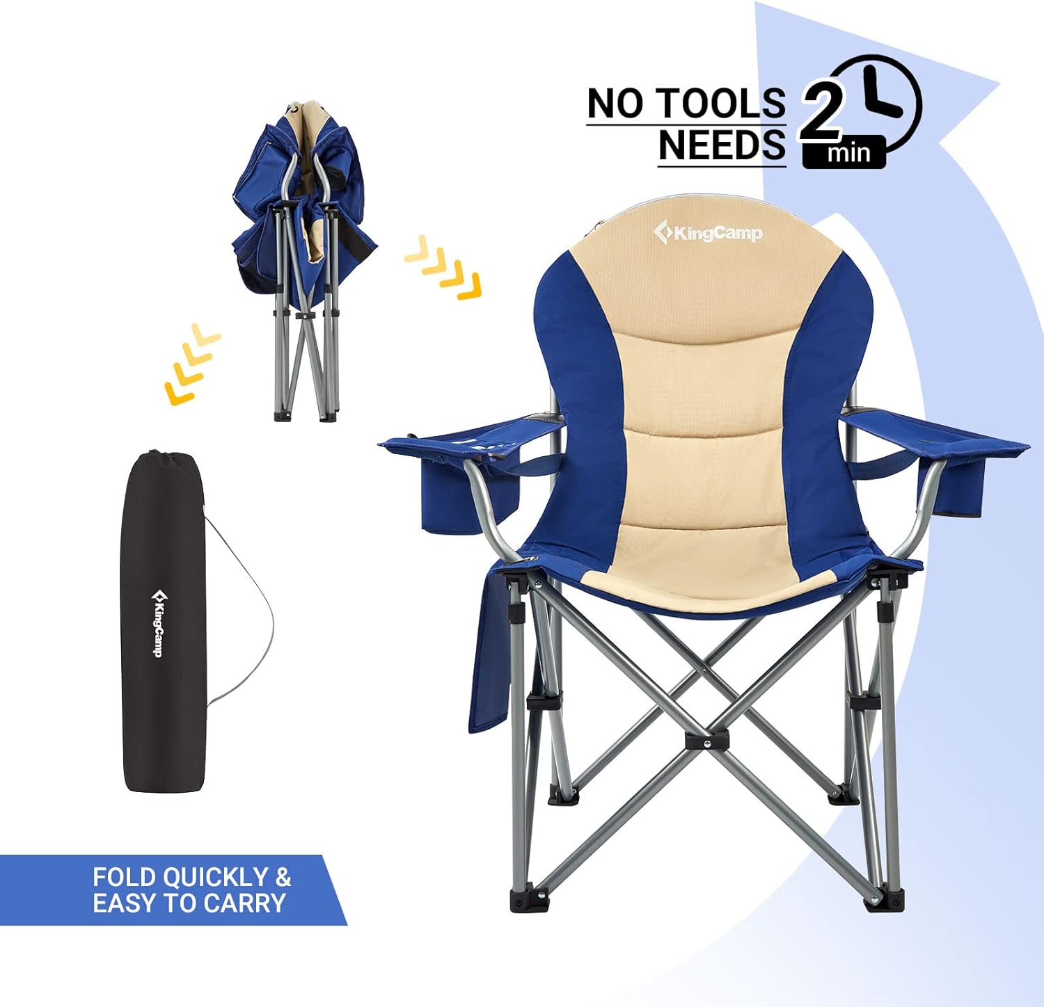 KingCamp Sillas de campamento con soporte lumbar con bolsa enfriadora, silla de campamento plegable acolchada para adultos con reposabrazos
