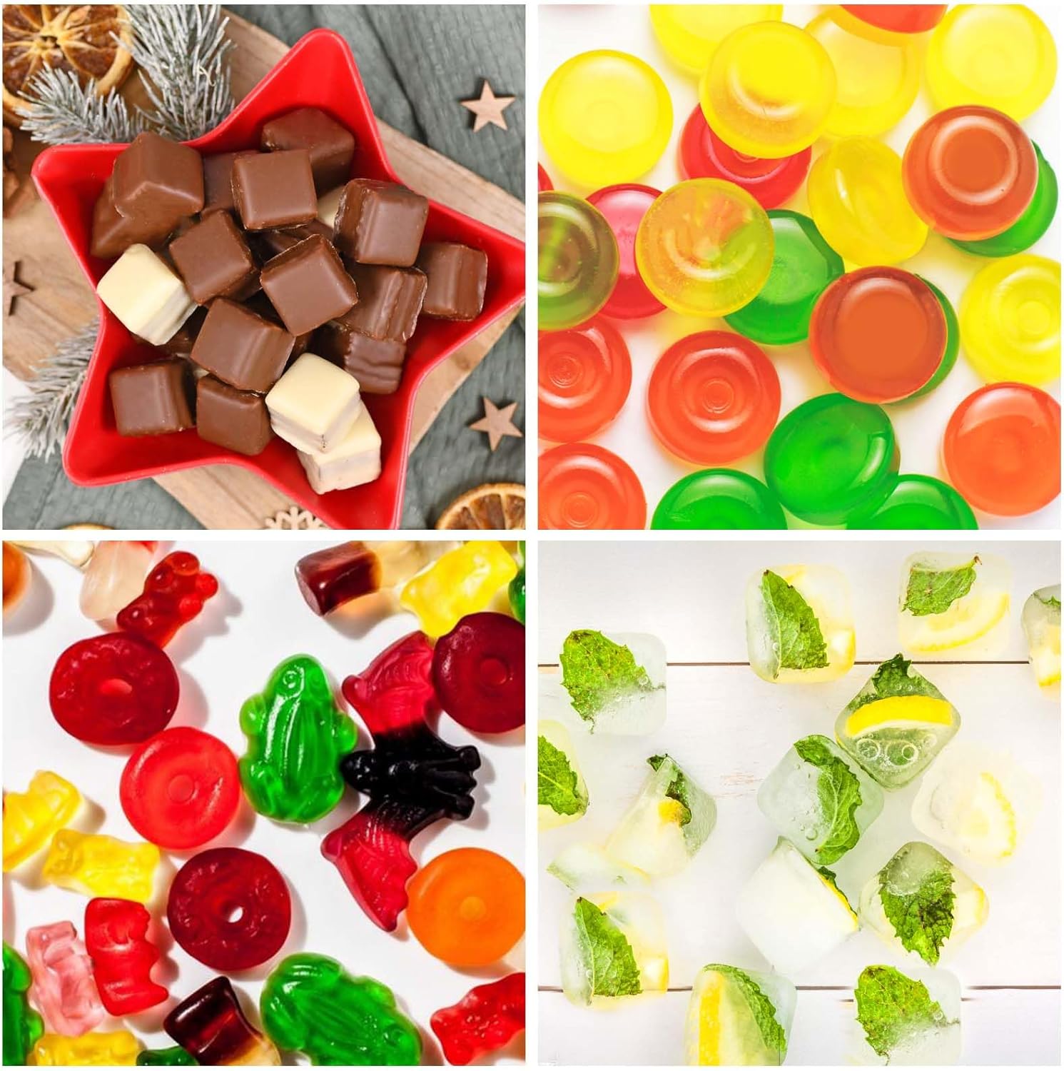 Vodolo Moldes cuadrados de silicona de caramelo de caramelo, 4 piezas de 16 cavidades de molde de trufas de chocolate para bombas de grasa,