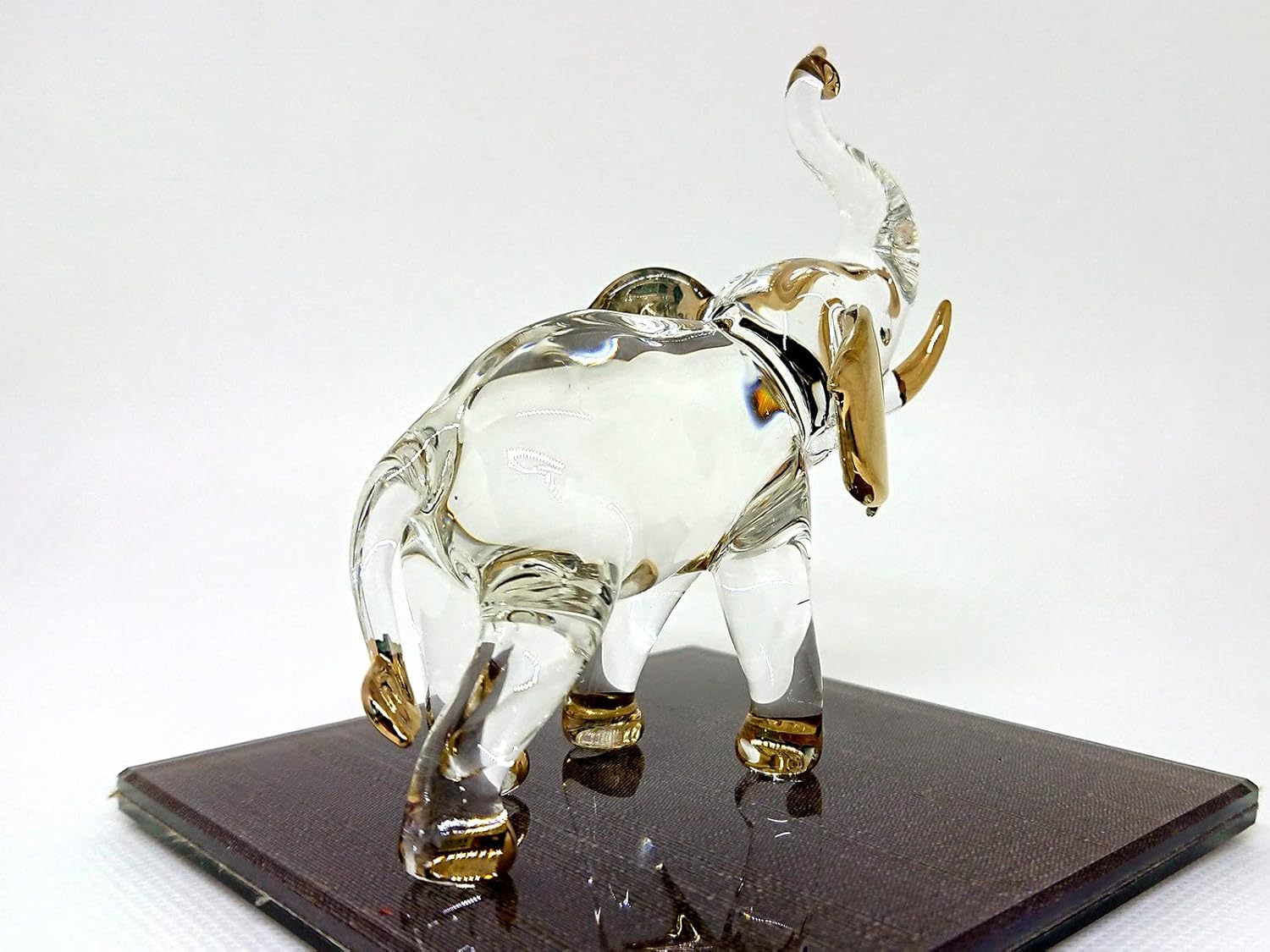 Figuras artísticas de elefante en miniatura de vidrio soplado a mano, animales coleccionables, decoración de regalo, tronco (3.5 pulgadas, oro