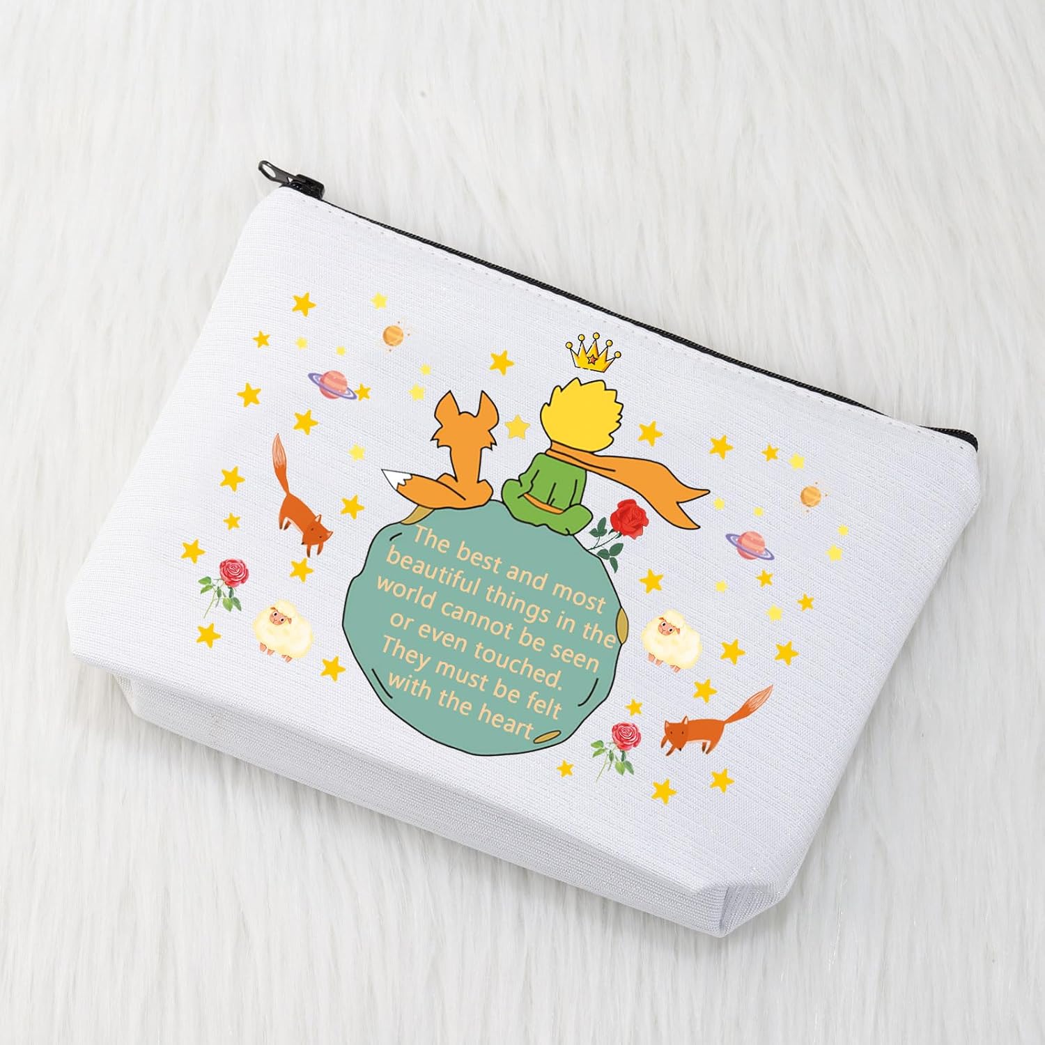 CMNIM Bolsa de maquillaje de Principe Principito para regalar a los amantes de los libros, bolsa de cosméticos, bolsa de viaje con cremallera,