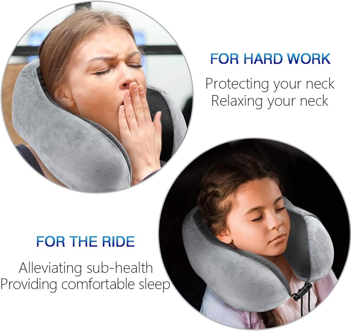 DYD Almohada de viaje de espuma viscoelástica para el cuello para avión, funda de terciopelo lavable, almohada ergonómica de apoyo para el cuello