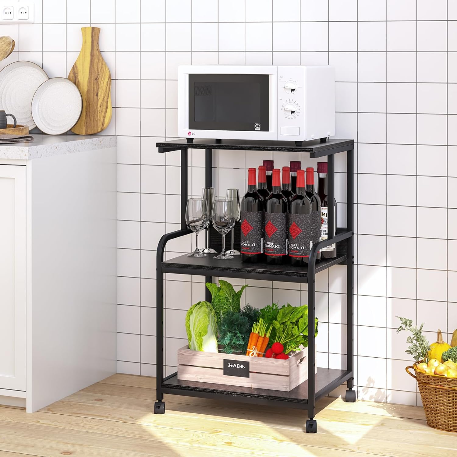 Printer Stand with Storage Shelf,3 Tier Printer Cart with Wheels,Mobile Printer Table for Home Office,Stands for Printer Heat Press Scanner