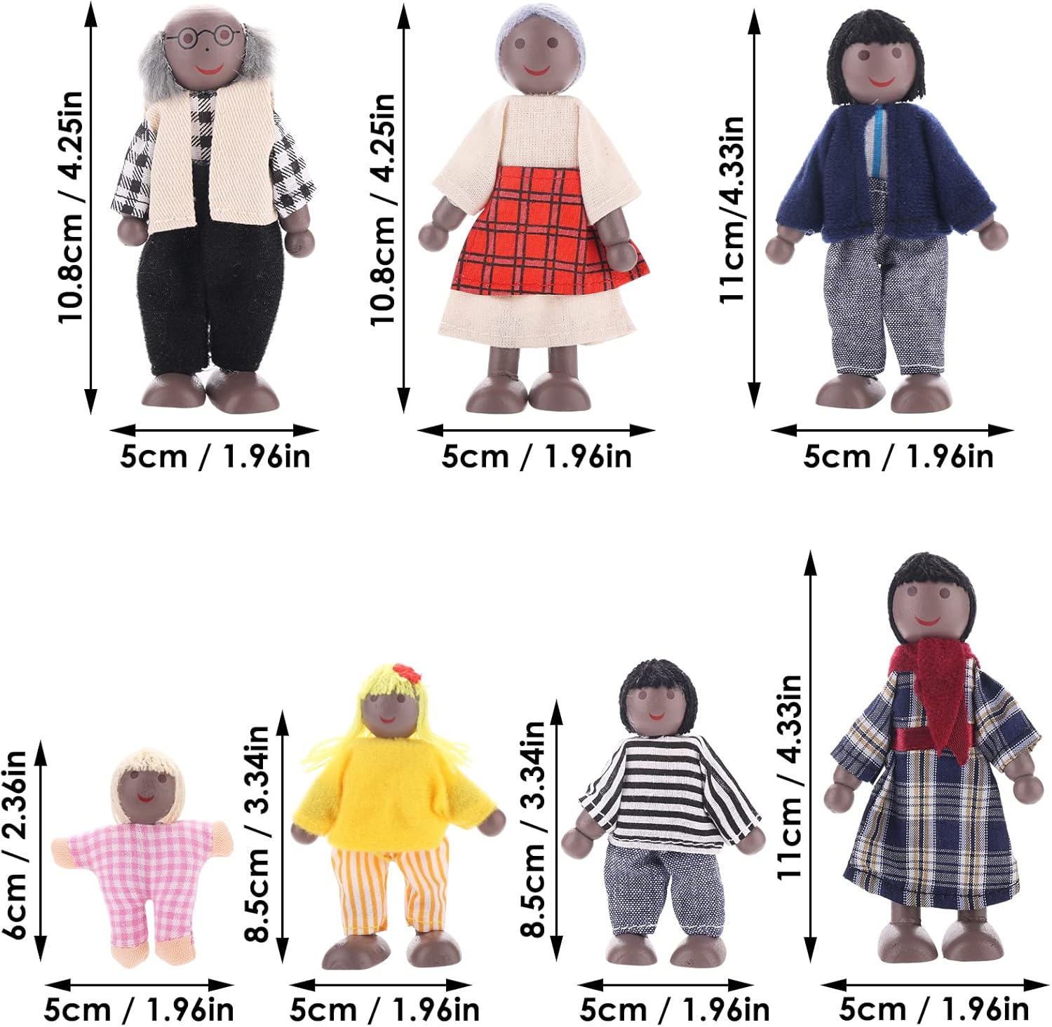 Figuras de casa de muñecas, 7 piezas de casa de muñecas de madera, muñecas familiares, mini muñecas familiares, figuras de juego de simulación en