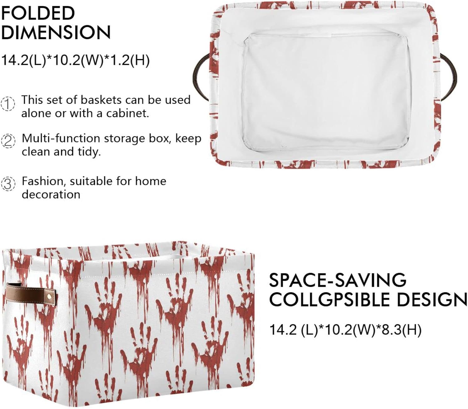 Cesta de almacenamiento grande para Halloween, diseño de zombi sangriento, plegable, organizador con asas para dormitorio, hogar, oficina