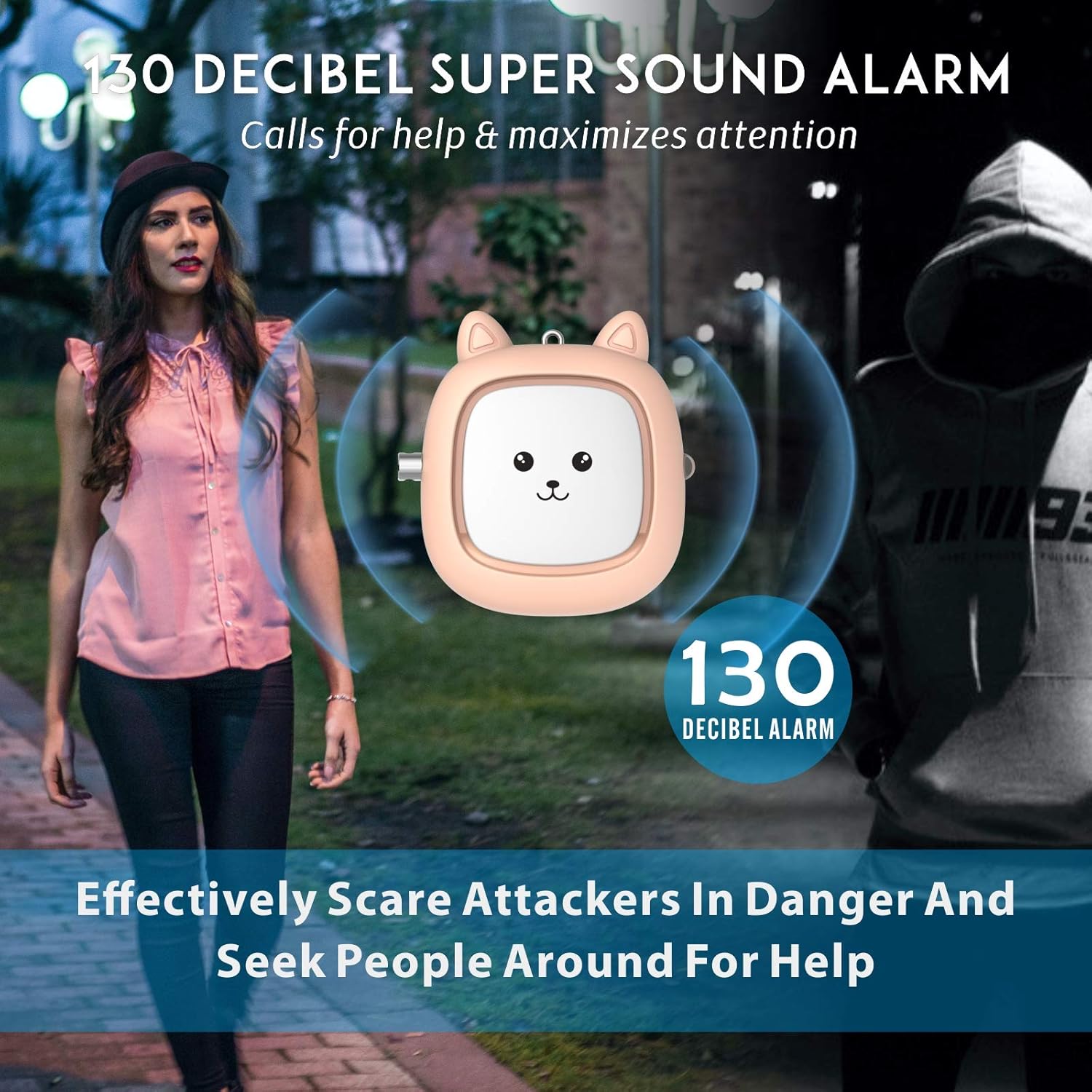 Safe Sound – Alarma personal de 2 unidades de 130 dB con canción de sirena de emergencia con luz LED, sirena de autodefensa, alarma de seguridad