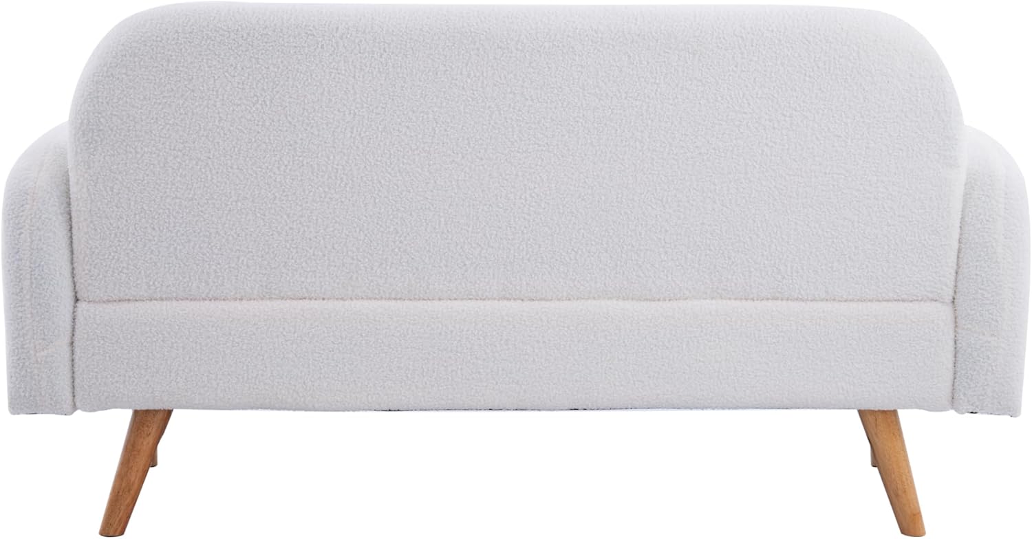 HanStrong Sofá biplaza, 59.1 pulgadas, sofá pequeño y moderno con tres bonitas almohadas lumbares curvadas para espacios pequeños, beige claro