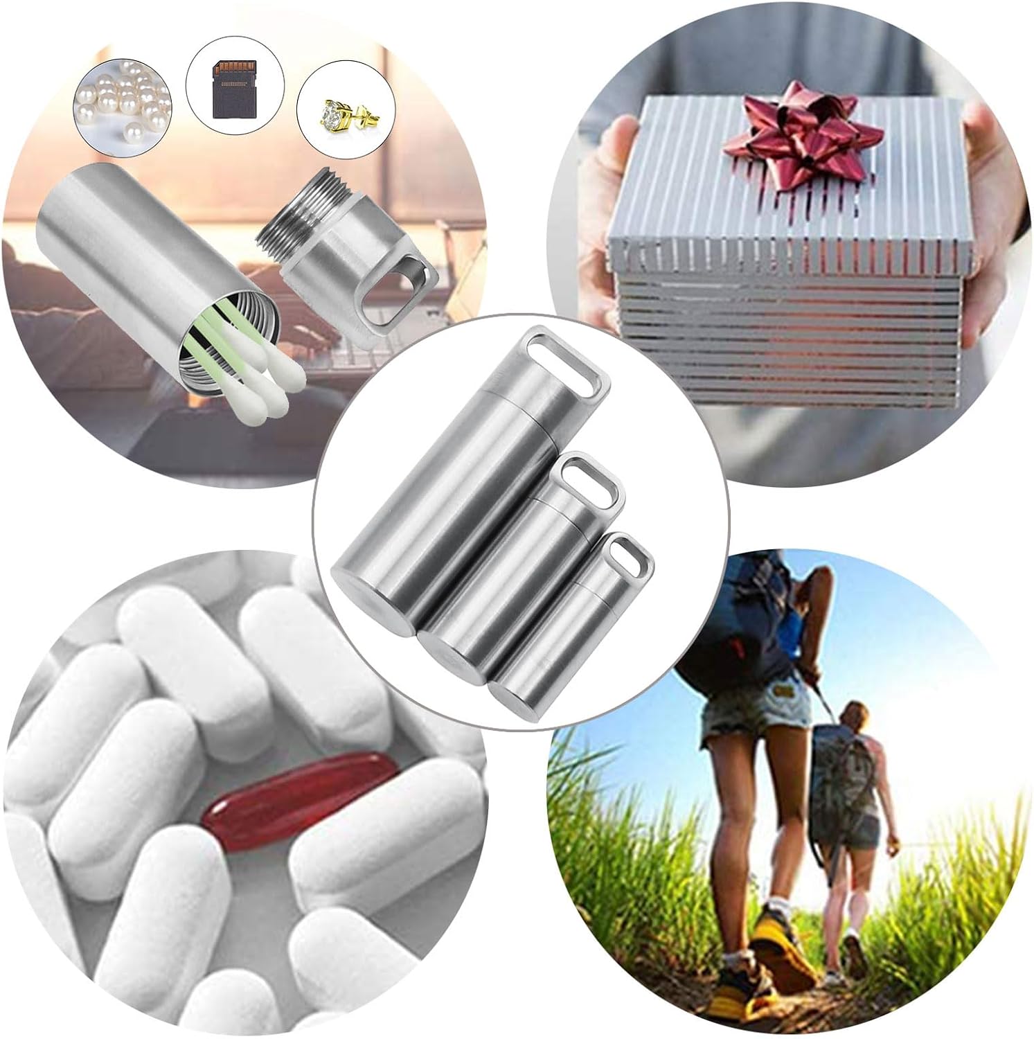 Pastillero portátil impermeable, llavero de aleación de titanio, mini recipiente para medicina, contenedor de píldoras para acampar al aire