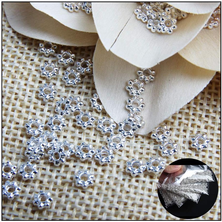 500 cuentas espaciadoras en forma de flor de margarita de plata tibetana, fabricación de joyas, bricolaje de 0.157 in