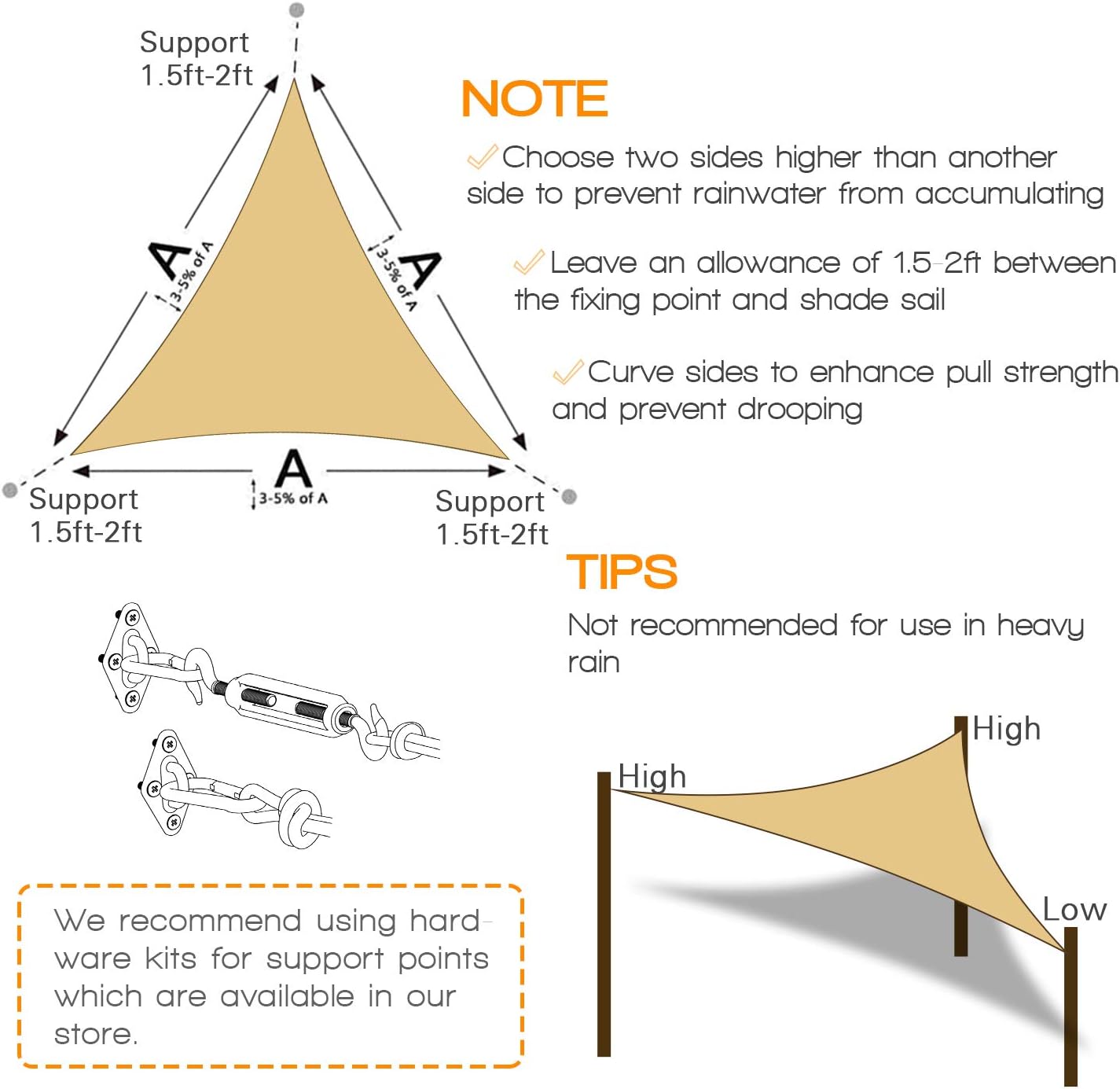 Amagenix – Toldo triangular para exteriores, toldo de sombra para exteriores, 12 x 12 x 12 x 12 pies, toldo con bloqueo UV para patio al aire libre,