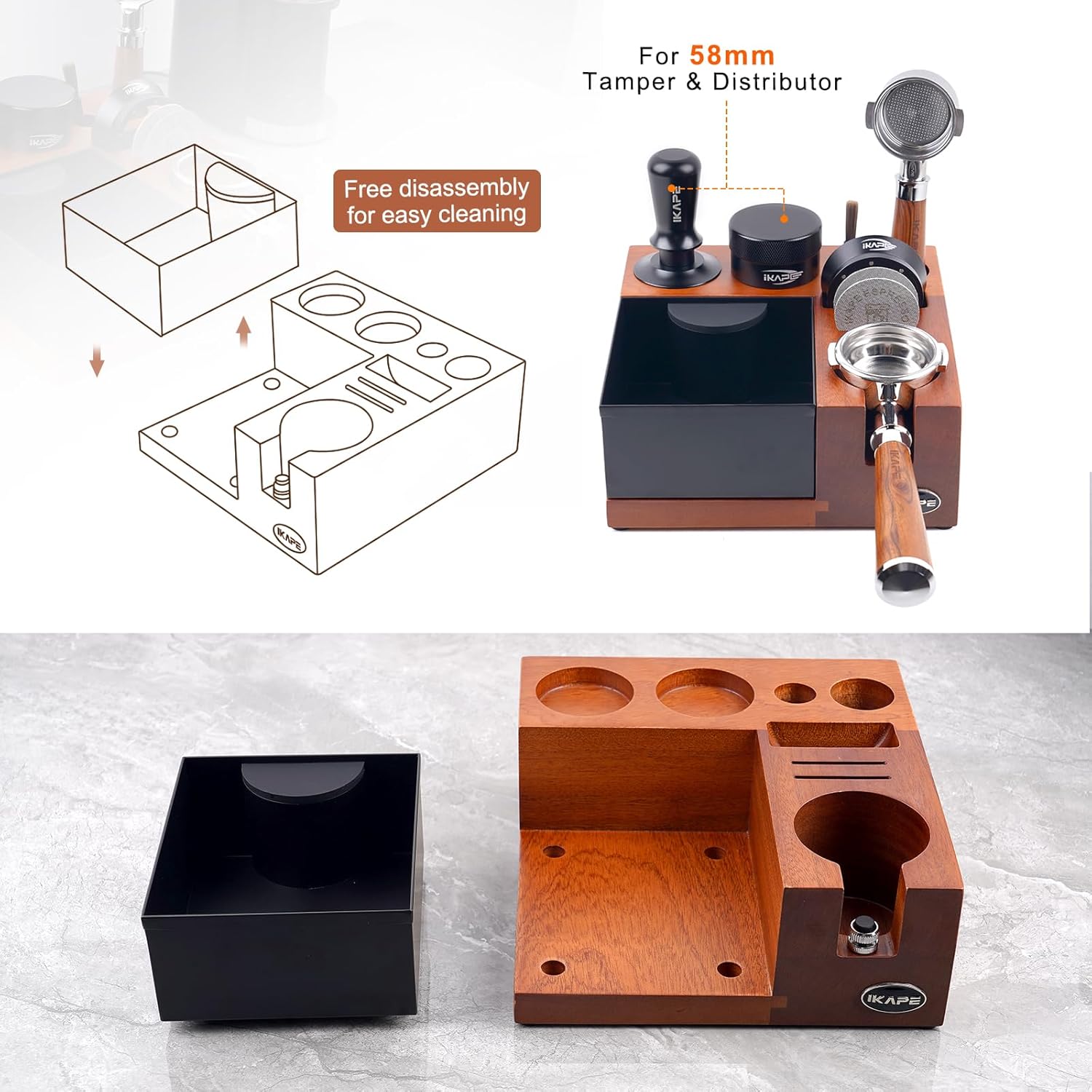 IKAPE V5 – Caja organizadora de café expreso apta para almacenamiento de 2.283 in, distribuidor, portafiltro y accesorios de pantalla de disco, base