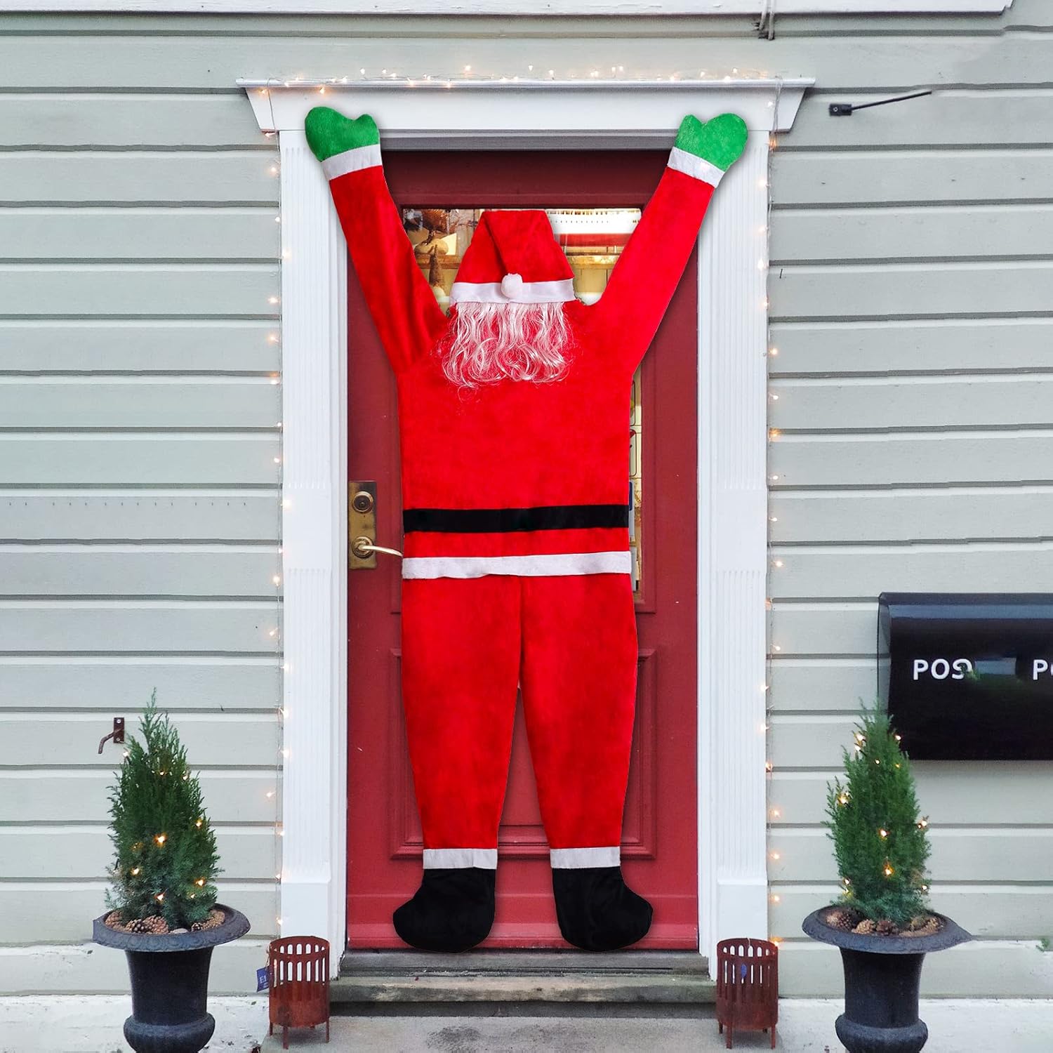 Traje de Papá Noel colgante de 5.5 pies desde el techo de canalón, decoración de Navidad grande, grande, Navidad, escalada, colgante, adornos de
