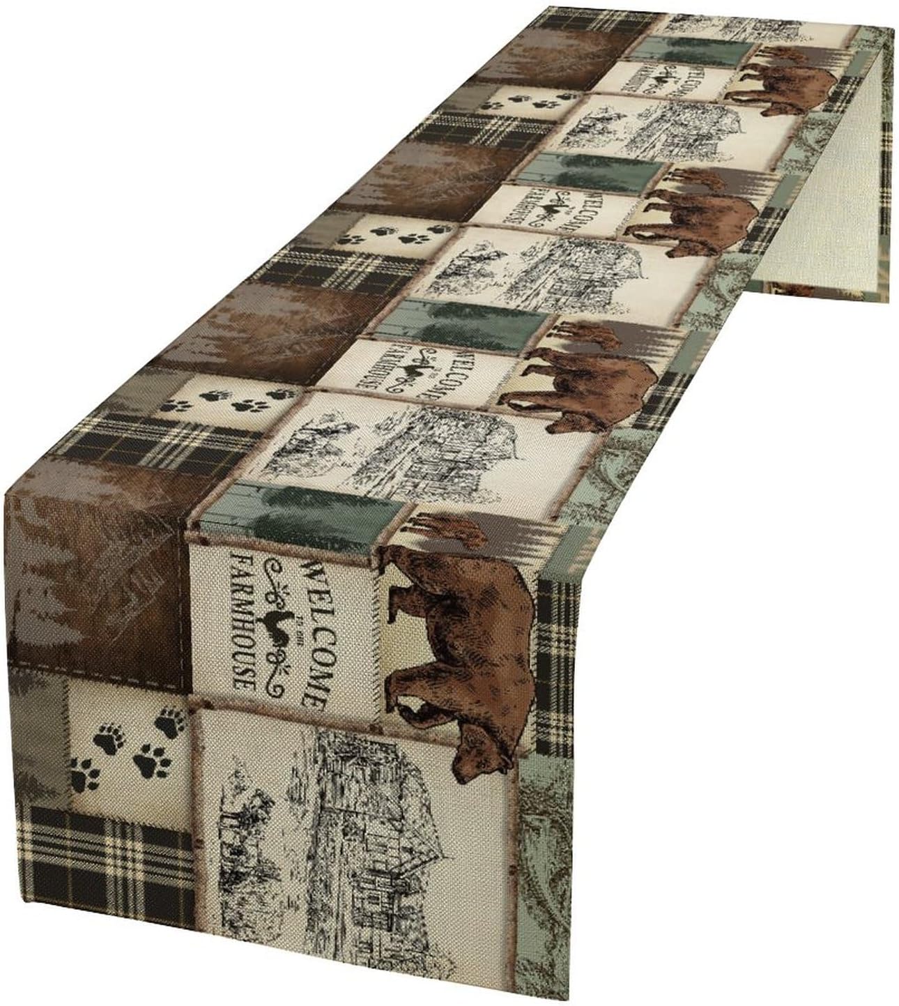 Camino de mesa rústico de oso, vida silvestre de bosque campestre vintage para decoración del hogar, cocina, comedor, 36 x 13 pulgadas