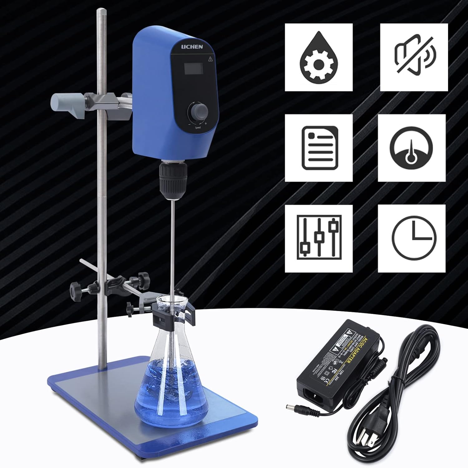Agitador eléctrico de 20 L con barra de agitación y soporte, 10000 mPas, mezclador digital de agitador de arriba para laboratorio
