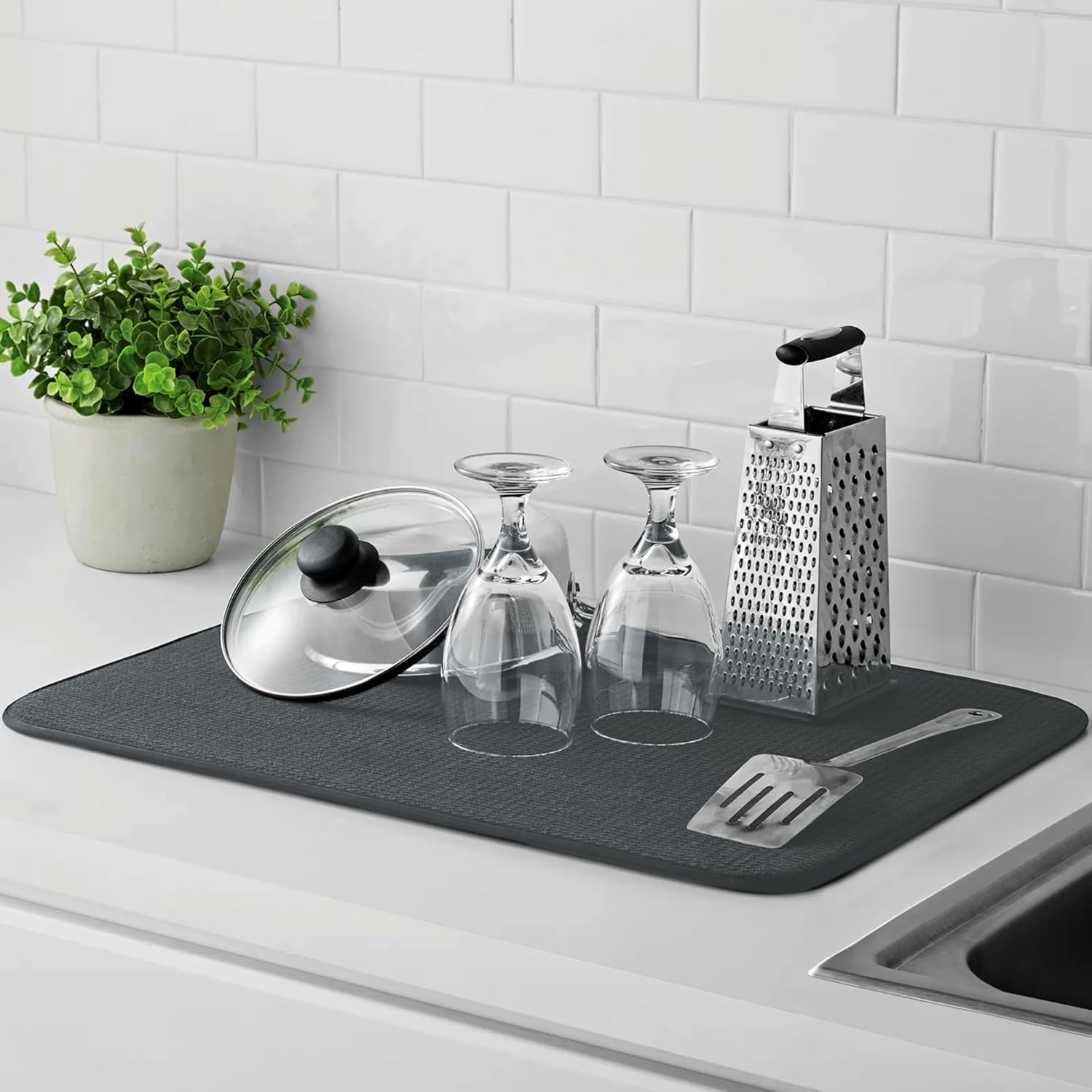 Tapete de microfibra para secado de platos para encimera de cocina con material absorbente, grueso y de doble cara, tapete de secado de platos XXL,