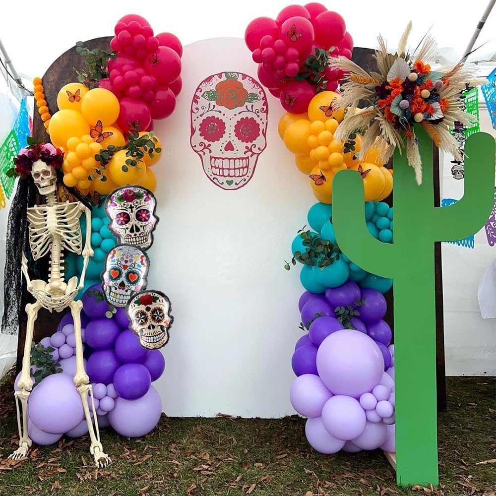 Kit de guirnalda de arco de globos del Día de los Muertos, decoración de fiesta del Día de los Muertos, 147 globos coloridos con globos de aluminio