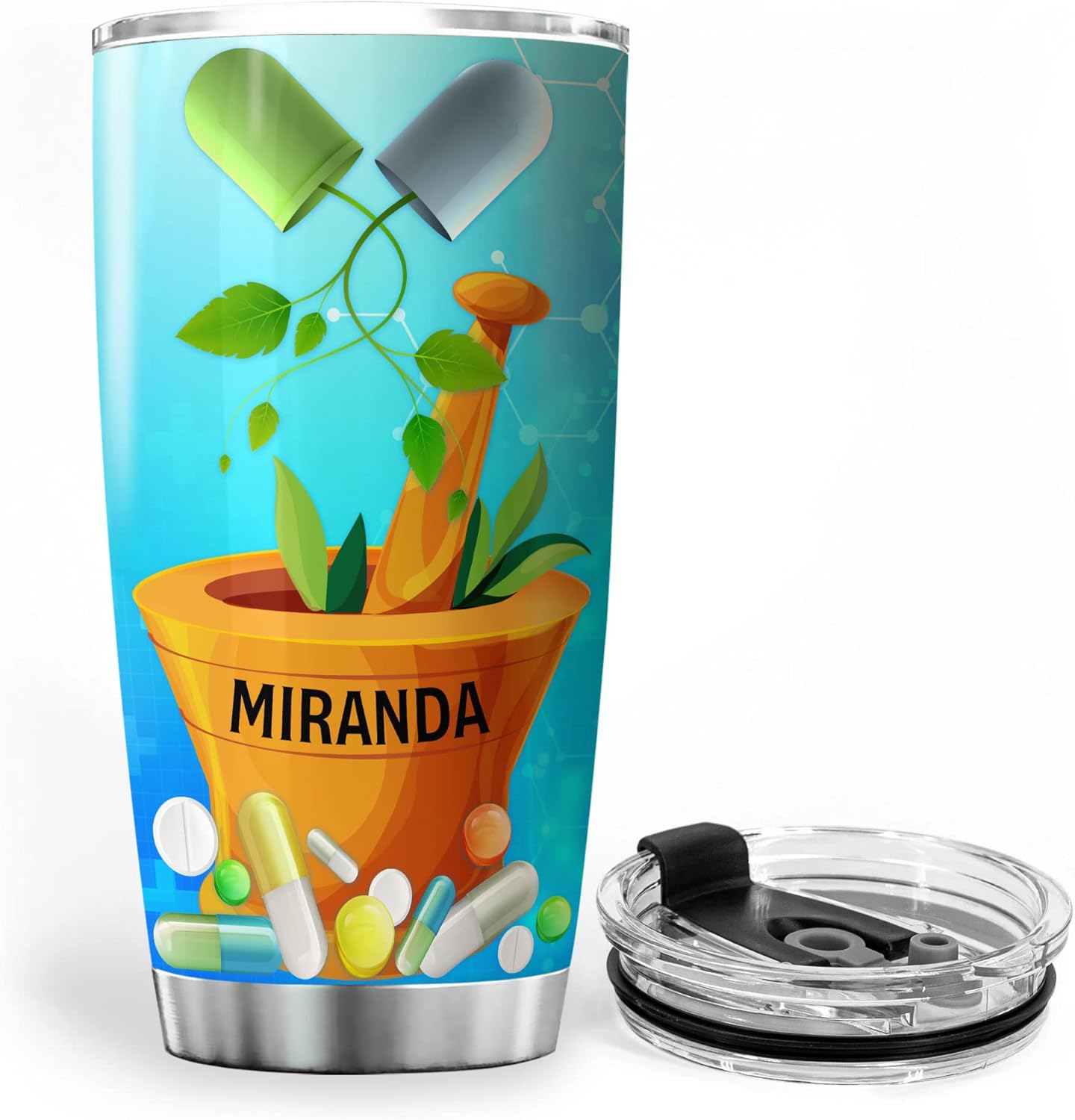 ZOXIX Vaso personalizado con aislamiento para farmacéuticos con nombre, 20 onzas, regalos para técnicos de farmacia, regalos para compañeros de
