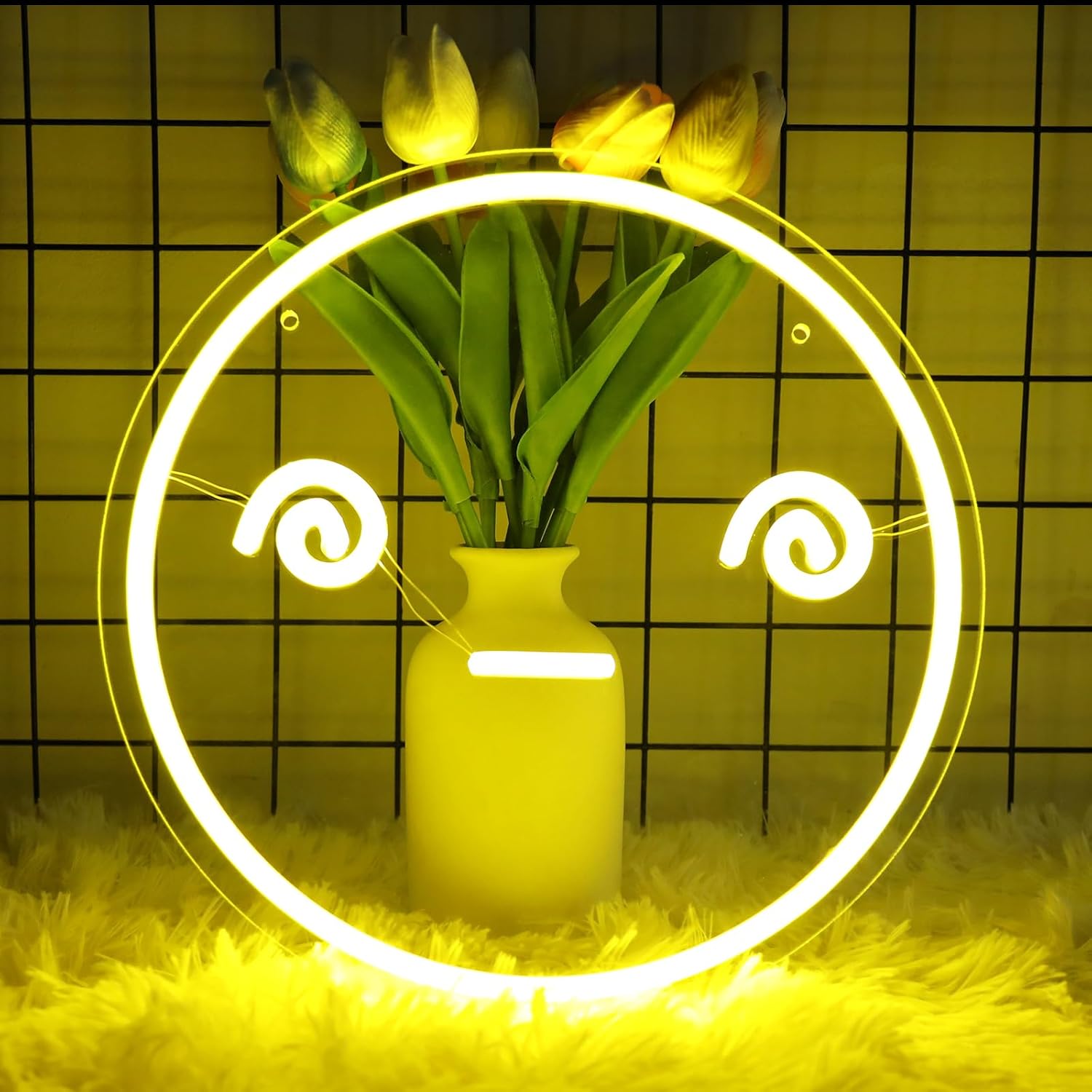 Letrero de neón con cara sonriente para decoración de pared, 5 V alimentado por USB, luz de neón mareada con interruptor regulable para el hogar,