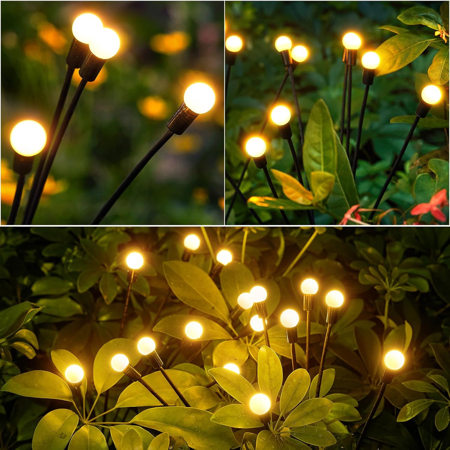 Paquete de 2 luces solares de jardín, 16 luces LED mejoradas para jardín, luces solares para exteriores, brillantes, de alta flexibilidad, para