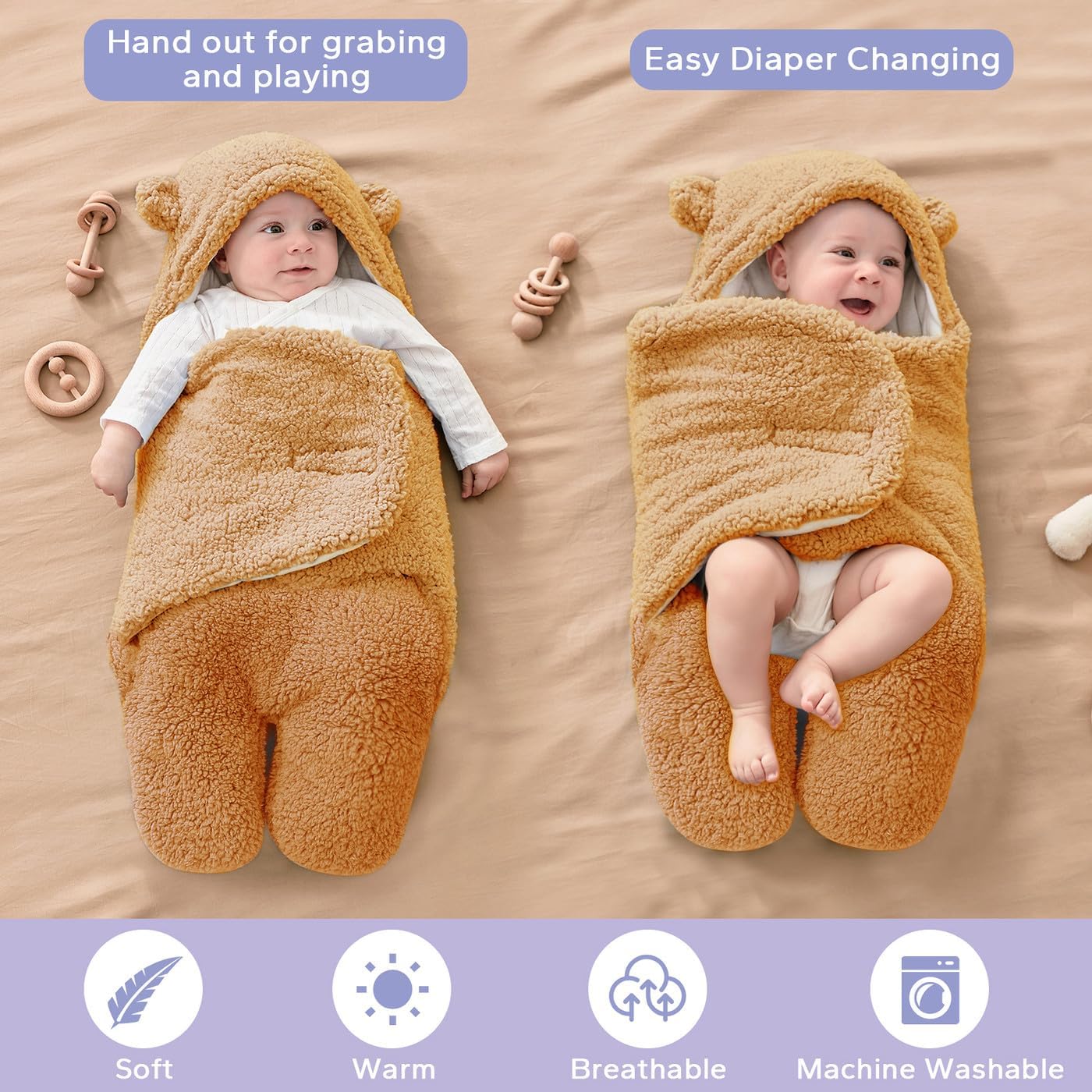 FUNUPUP Manta de bebé para niños recién nacidos de 3 a 6 meses, 2.5 TOG suave y cálida para bebé, manta de recepción de oso lindo para recién nacido