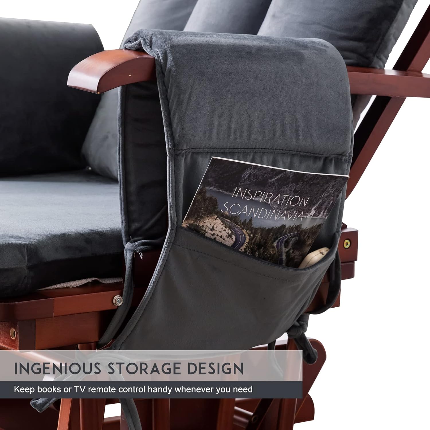 Paddie Glider Rocker – Juego de cojines de repuesto con terciopelo de almacenamiento, lavables, antideslizantes, para silla mecedora de guardería, 5