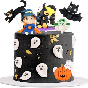 Ercadio Paquete de 6 adornos de resina 3D para tartas de Halloween, castillo de bruja, gato, palillos para tartas de Halloween, calabaza, Ercadio Paquete de 6 adornos de resina 3D para tartas de Halloween, castillo de bruja, gato, palillos para tartas de Halloween, calabaza,