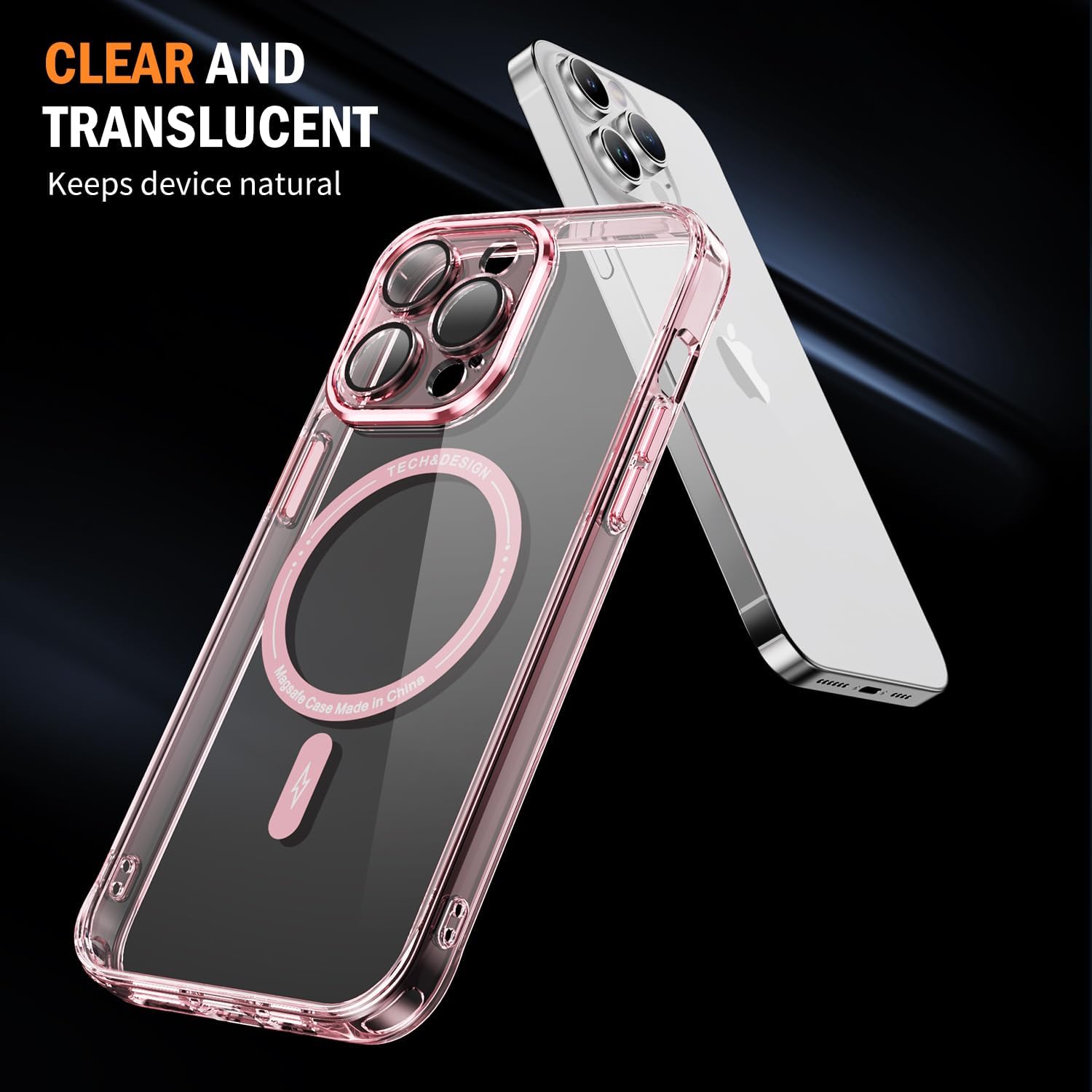 Vatkyc Funda para iPhone 15 Pro Max con protector de pantalla compatible con MagSafe Diseño transparente magnético Anti amarillamiento