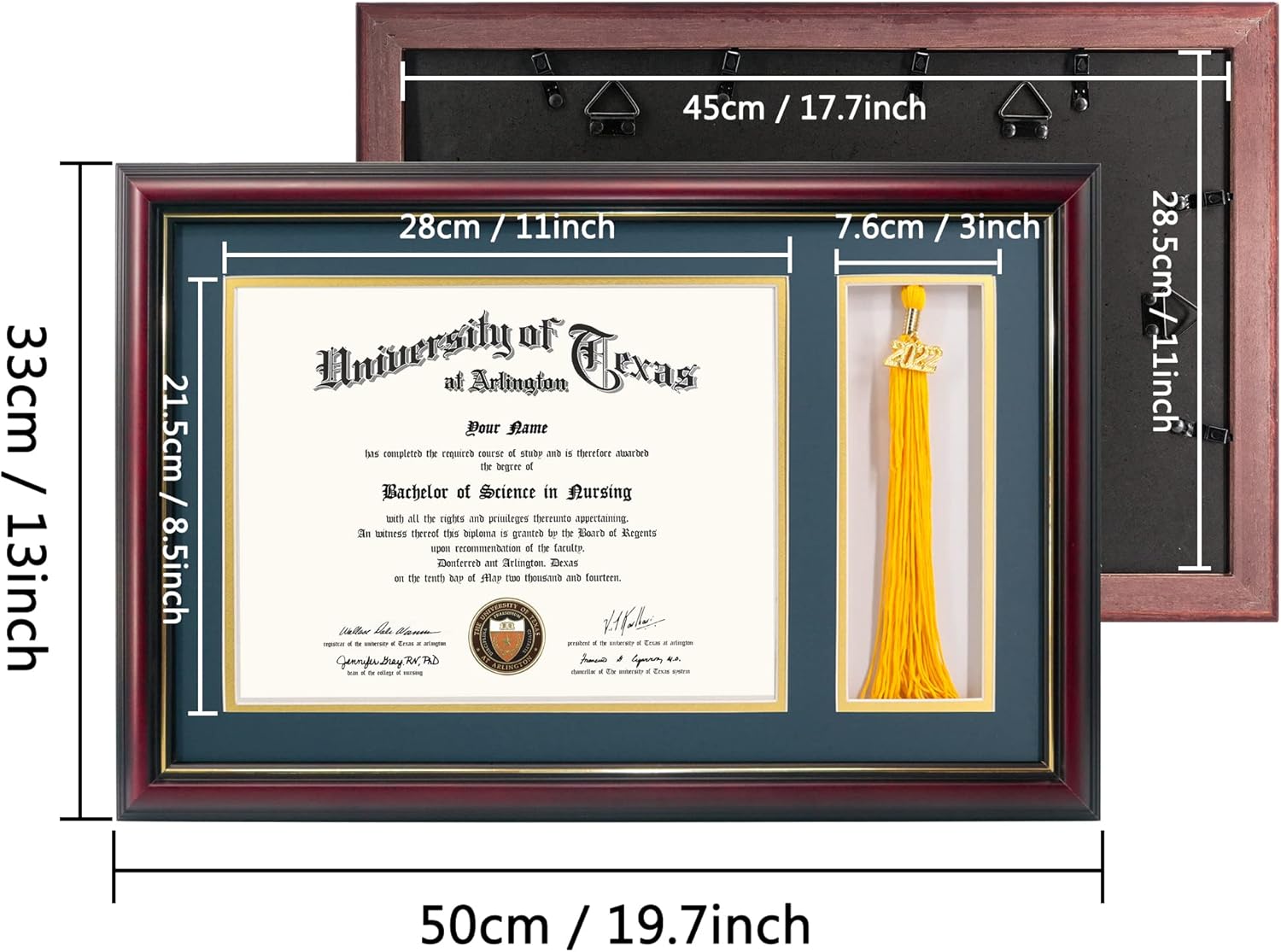 GraduationMall Marco de diploma de madera de cerezo de 11 x 17 pulgadas con soporte de borla para documentos de certificado de 8.5 x 11, vidrio