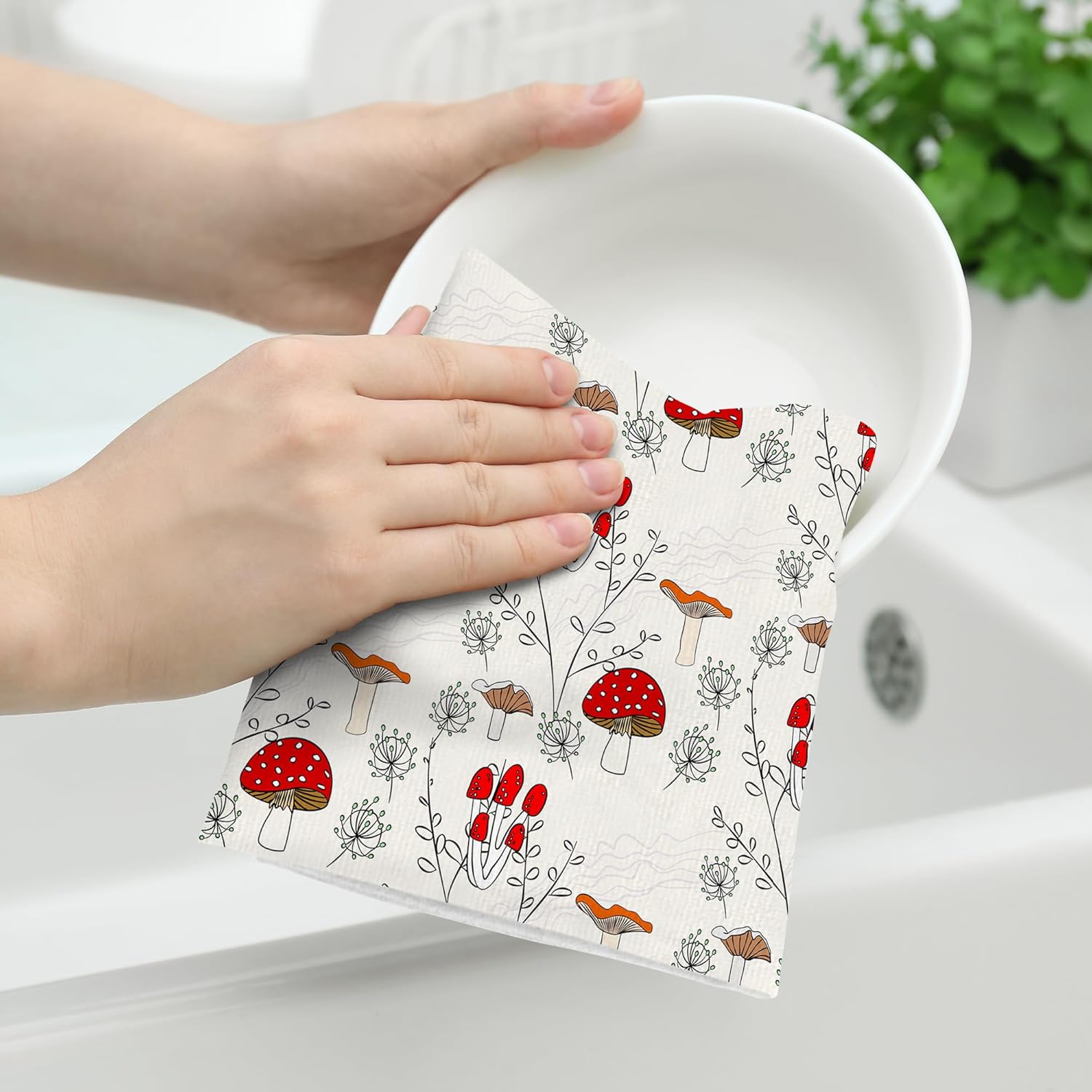 Juego de 2 toallas decorativas de cocina con forma de hongo, decoración de cocina de hongos, toallas de mano suaves y absorbentes, para secar la