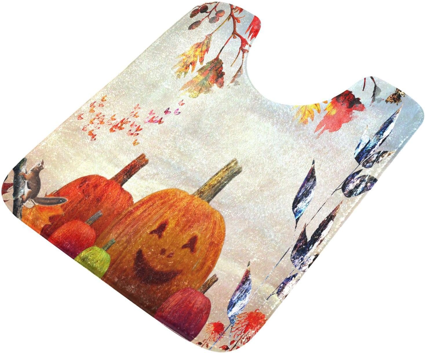 Bathroom Rugs Sets 2 Piece 24×16+24×20 Inch,Soft U-Shaped Contour Toilet Rug Halloween Pumpkin Retro Non-Slip Absorbent Bath Floor Mat Carpet Set