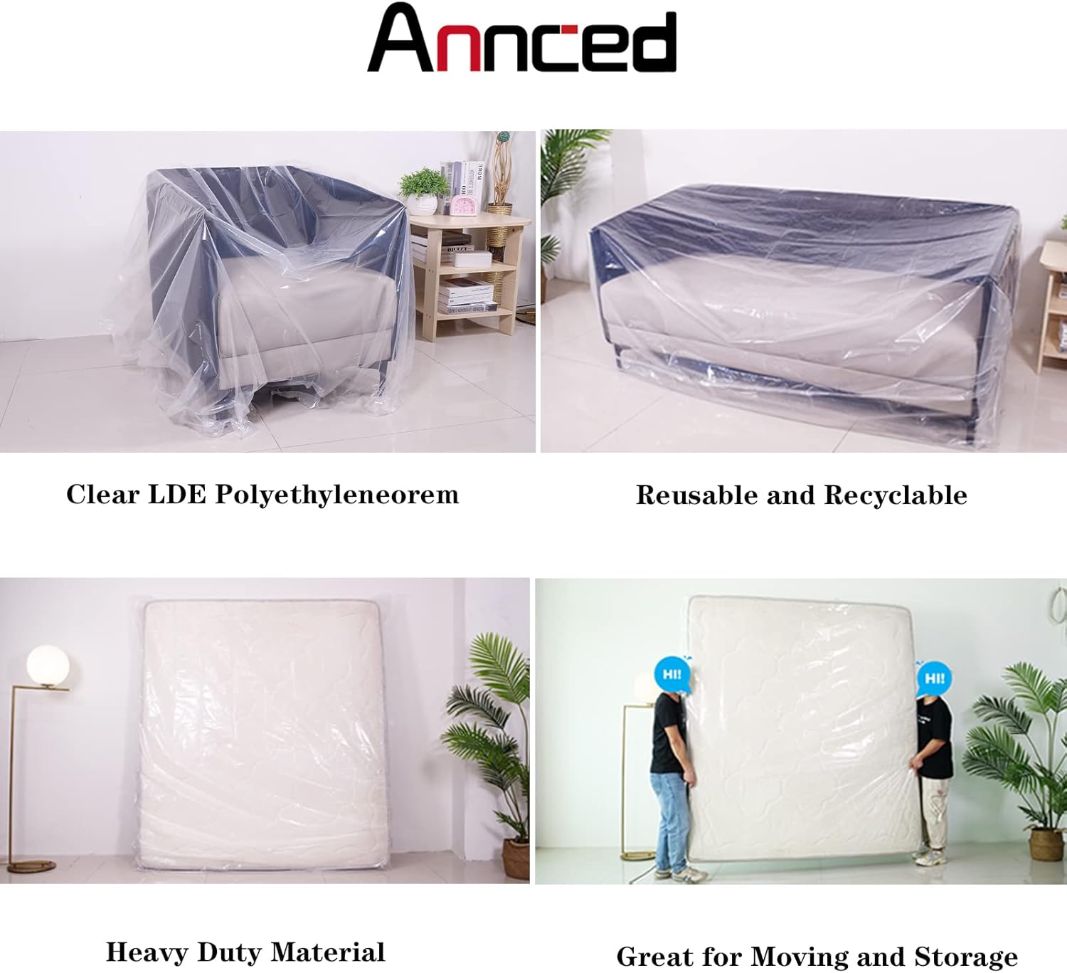 Paquete de 2 bolsas de colchón para mudanzas y almacenamiento a largo plazo, funda protectora de plástico de polietileno resistente, resistente a