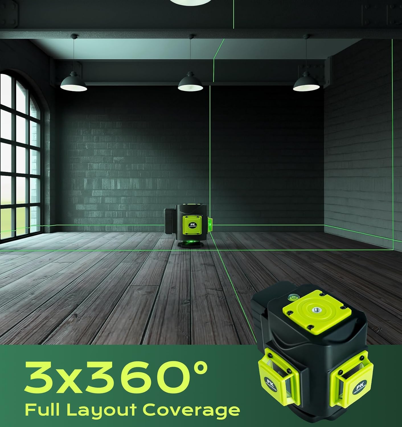 Nivel láser autonivelante 3 x 360 , 2 líneas cruzadas verdes más brillantes, nivel láser 3D profesional para construcción, herramienta de medición