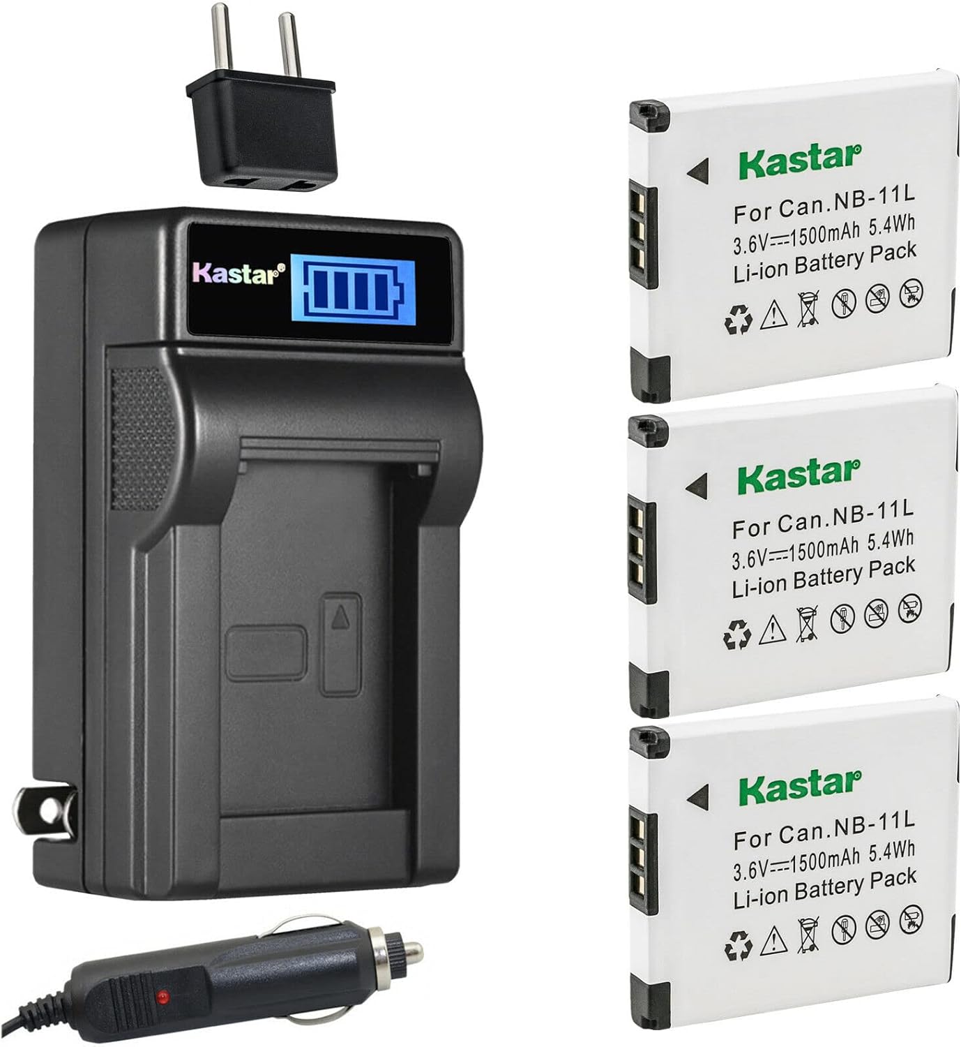 Kastar Paquete de 3 baterías NB-11L y cargador de CA LCD compatible con Canon NB-11L NB11L, NB-11LH NB11LH, Canon CB-2LD CB-2LDE, cargador CB-2LF