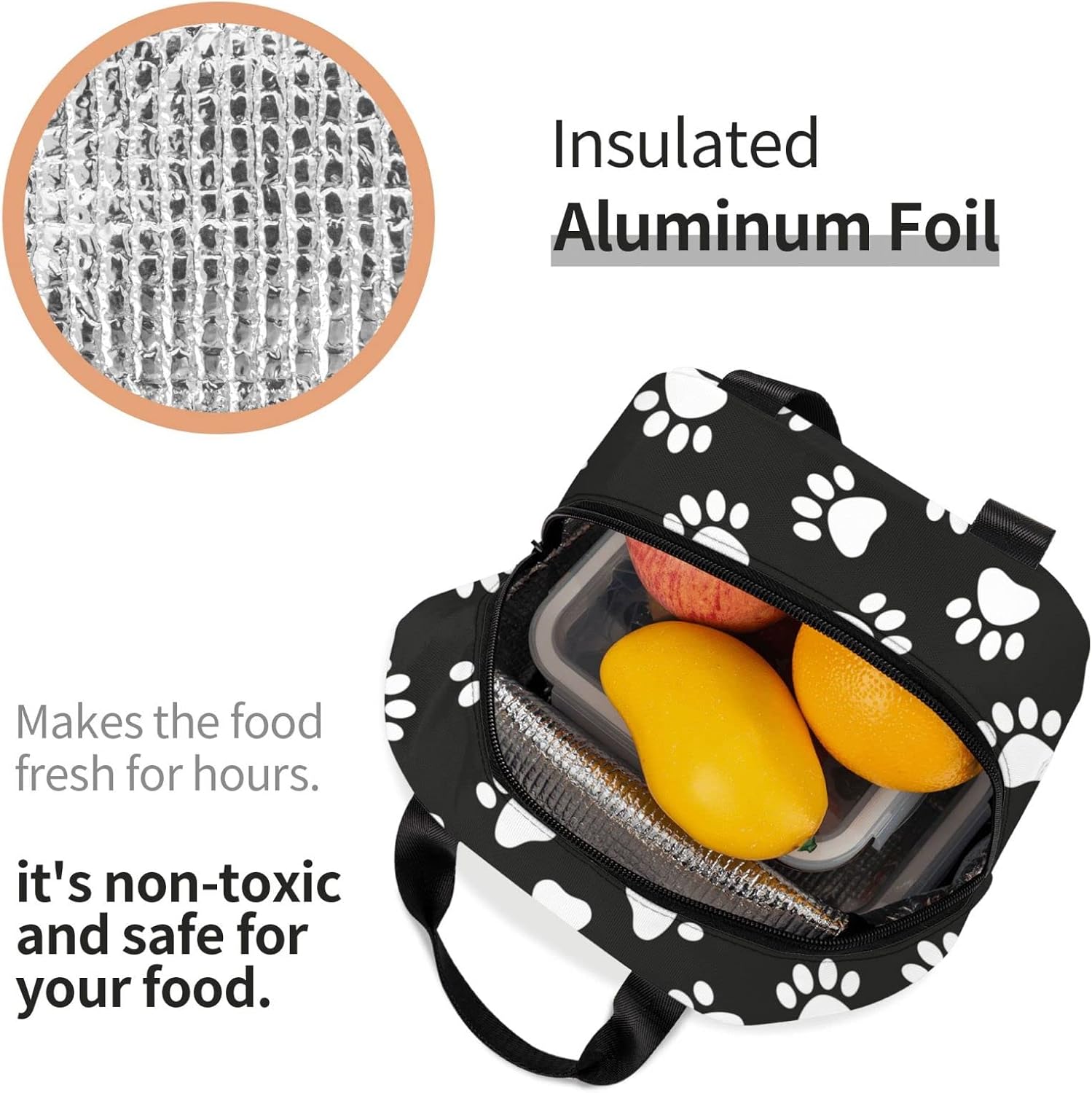 Bolsa de almuerzo con estampado de patas de perro, bolsa compacta con huellas de animales, reutilizable, contenedor para mujeres, hombres, escuela,