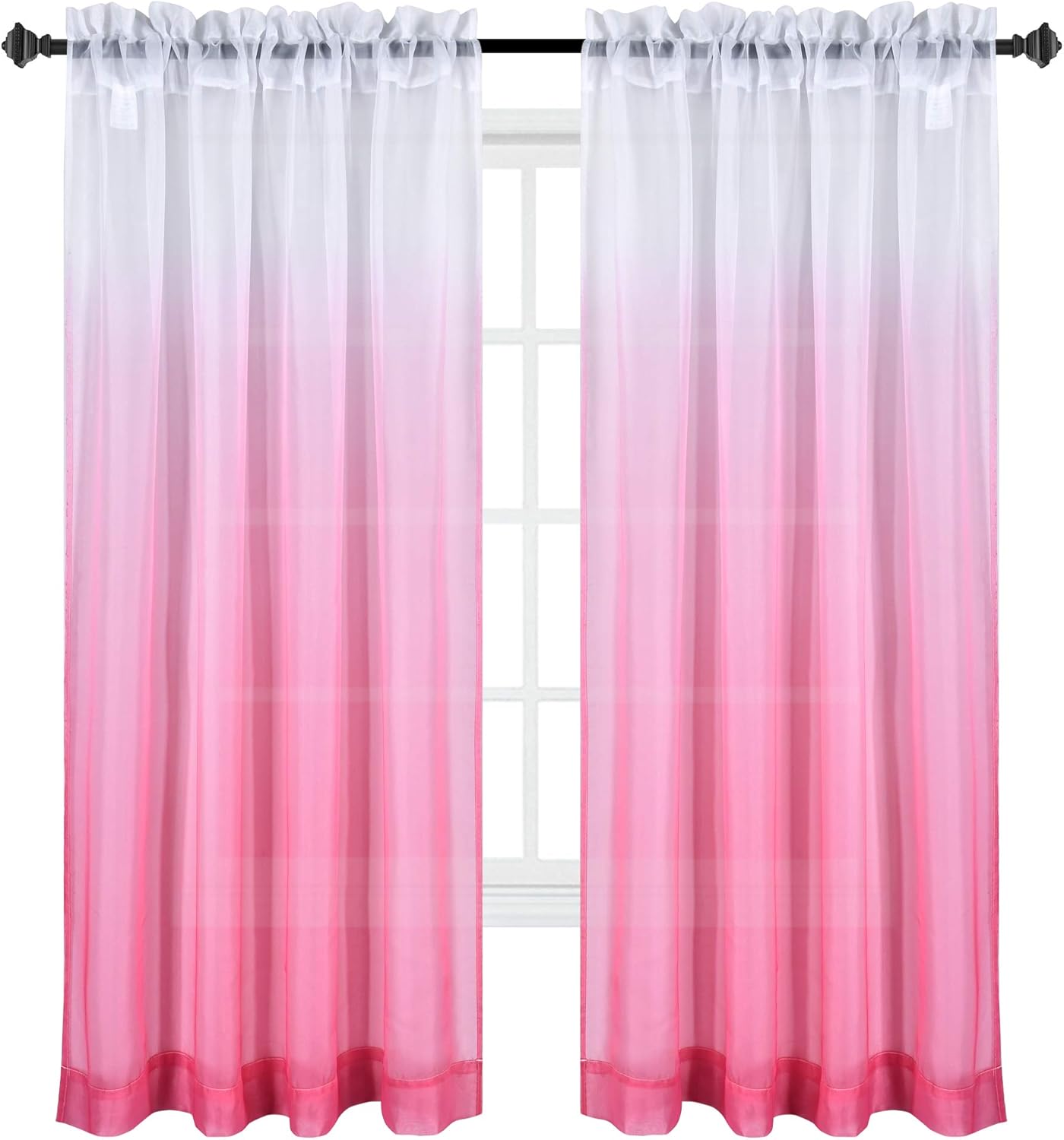 HUTO Cortina transparente rosa para dormitorio de niñas y niños, panel de ventana degradado degradado para princesa, adolescente, hija, armario,