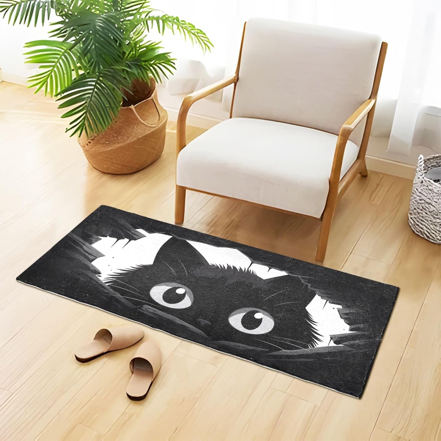 Joisal Tapete de felpa con diseño de gato negro para baño, absorbente antideslizante, tapete de baño lavable con parte trasera de goma, 39 x 20