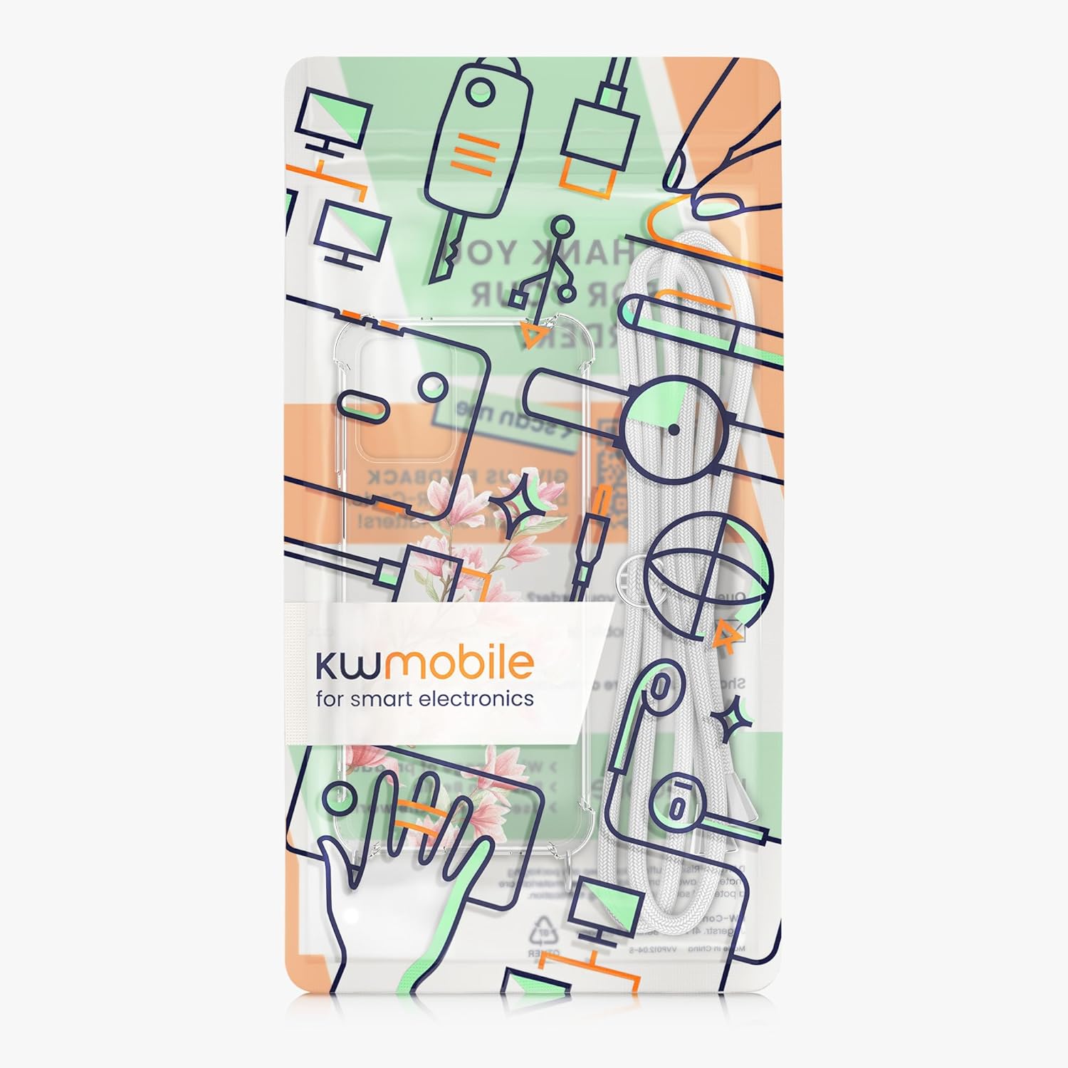 kwmobile Funda cruzada compatible con Motorola Moto G23 y Moto G13 – Magnolias RosaBlancoTransparente