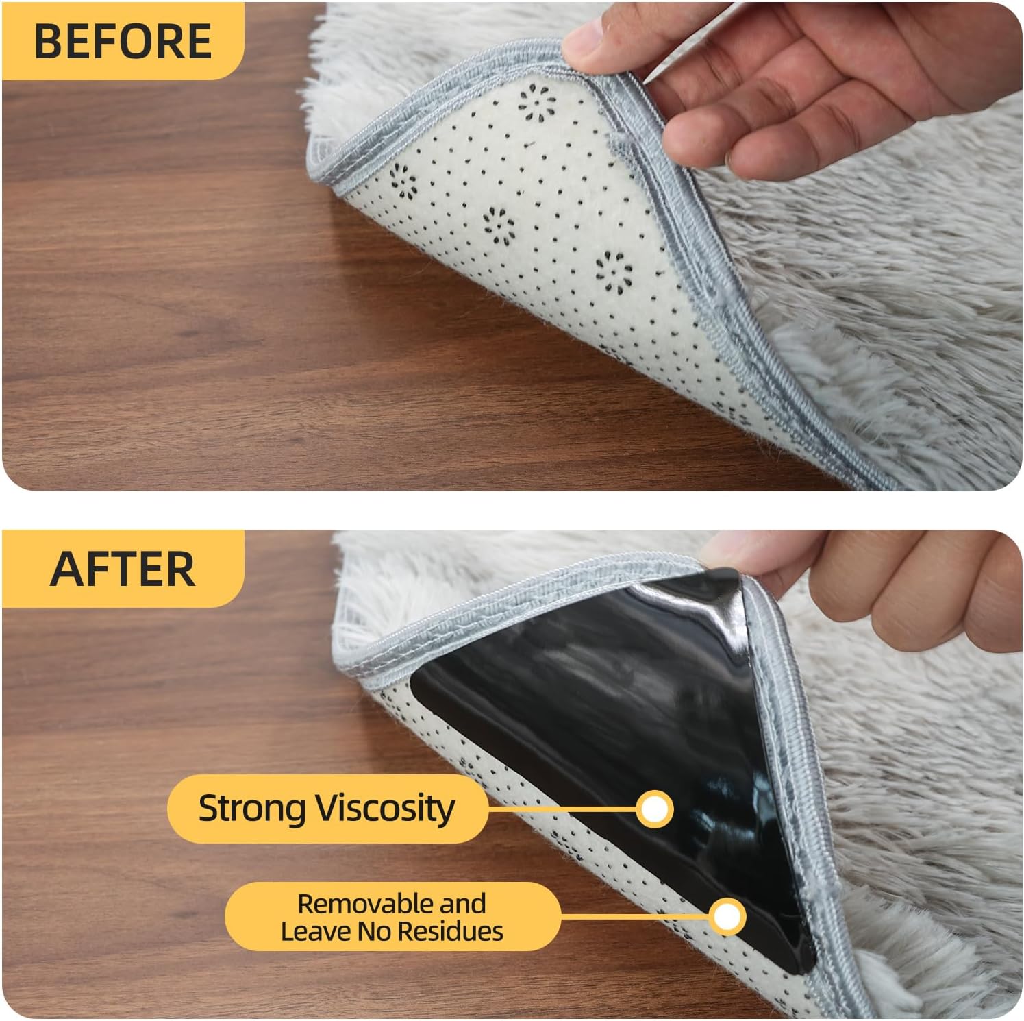 Rug Gripper – Paquete de 12 almohadillas antideslizantes de doble cara para alfombras, calcomanías de cinta adhesiva