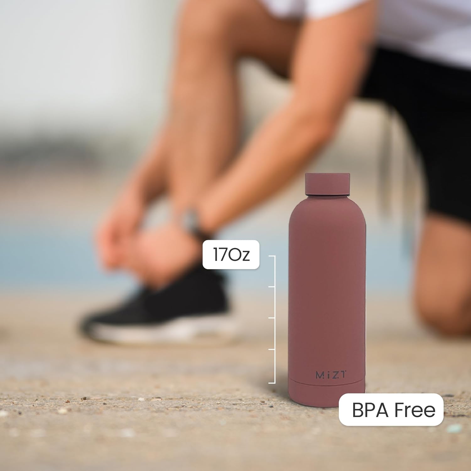 MIZT – Botella de agua deportiva de acero inoxidable 188 con doble pared con aislamiento de boca estrecha, a prueba de fugas, botella de viaje,