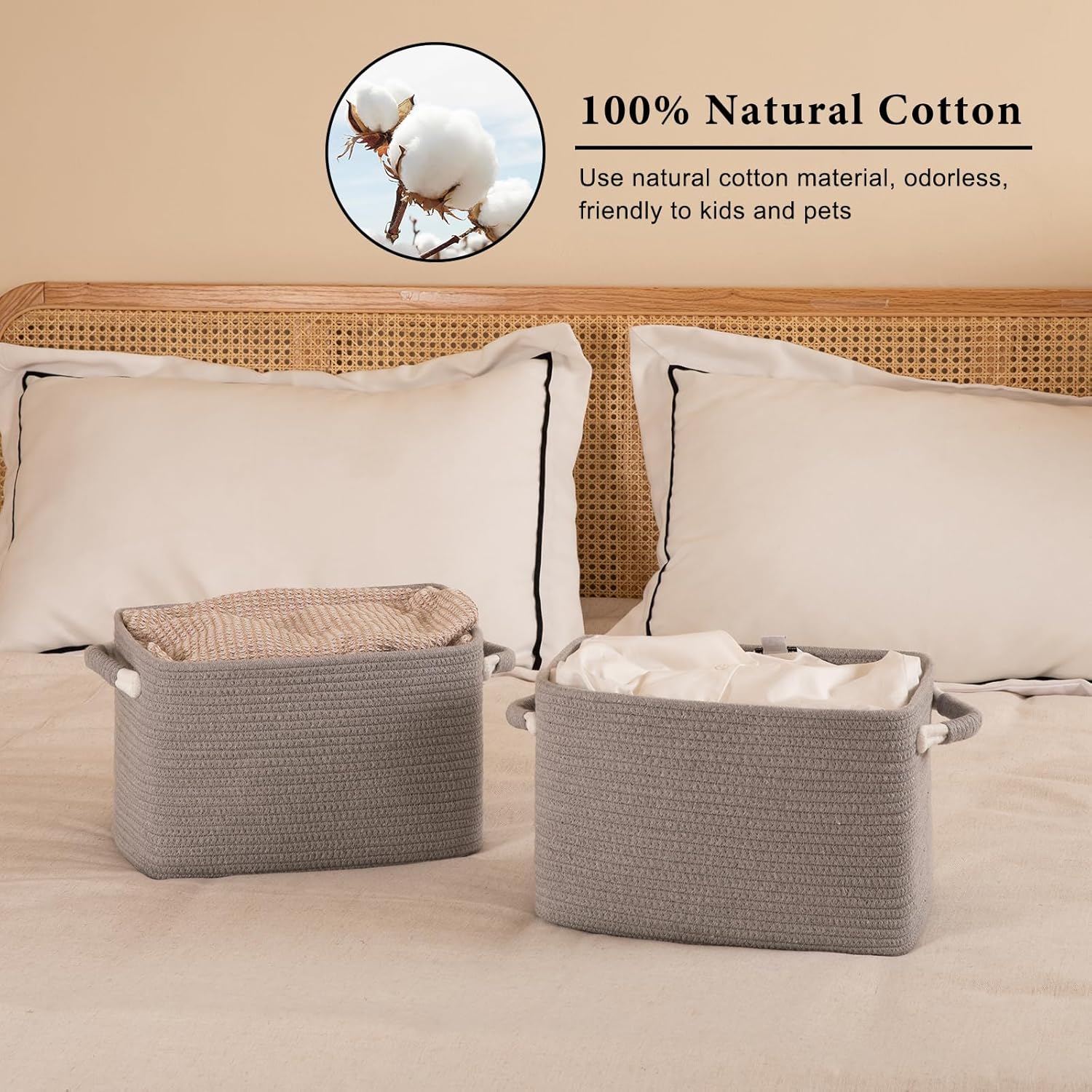 OIAHOMY Cesta de almacenamiento, cestas tejidas para almacenamiento, cesta de juguetes, contenedores de almacenamiento decorativos, canasta de