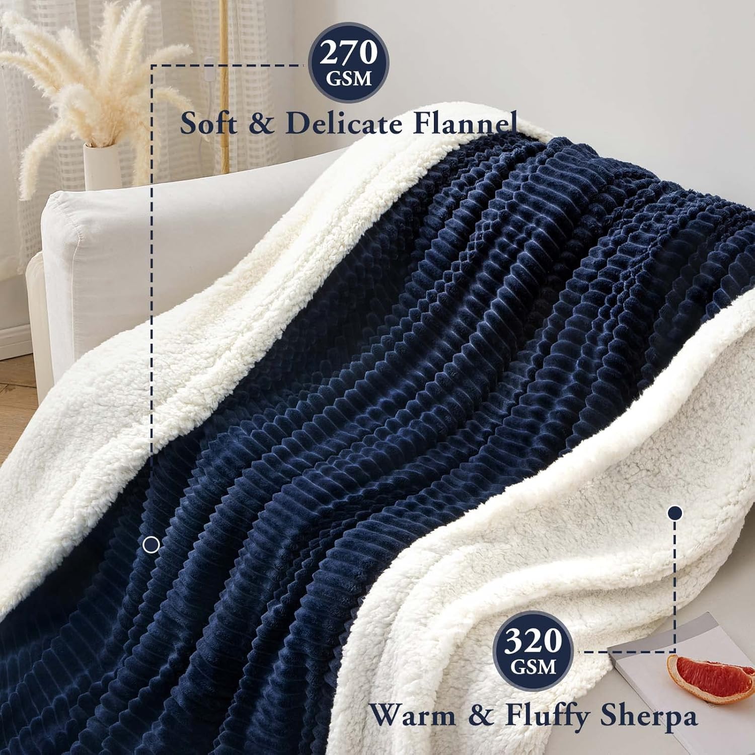 LBRO2M Manta de cama de forro polar Sherpa a rayas, tamaño King, súper suave, afelpada, cálida, acogedora, de microfibra esponjosa, manta de