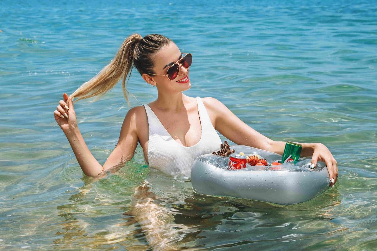Soporte para bebidas, flotador de bebida para fiesta en la playa, accesorios para piscina y bañera de hidromasaje con gran capacidad multiusos