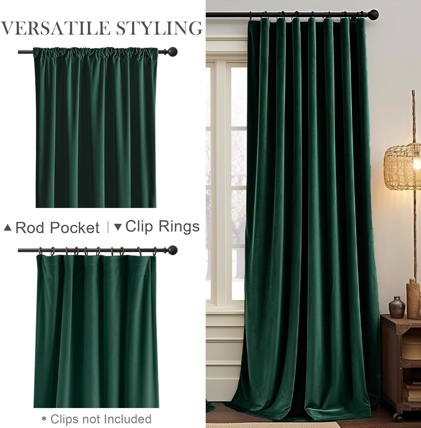 COLLACT Cortinas opacas de terciopelo verde para dormitorio, cortinas de oscurecimiento de habitación de 84 pulgadas de largo para sala de estar,