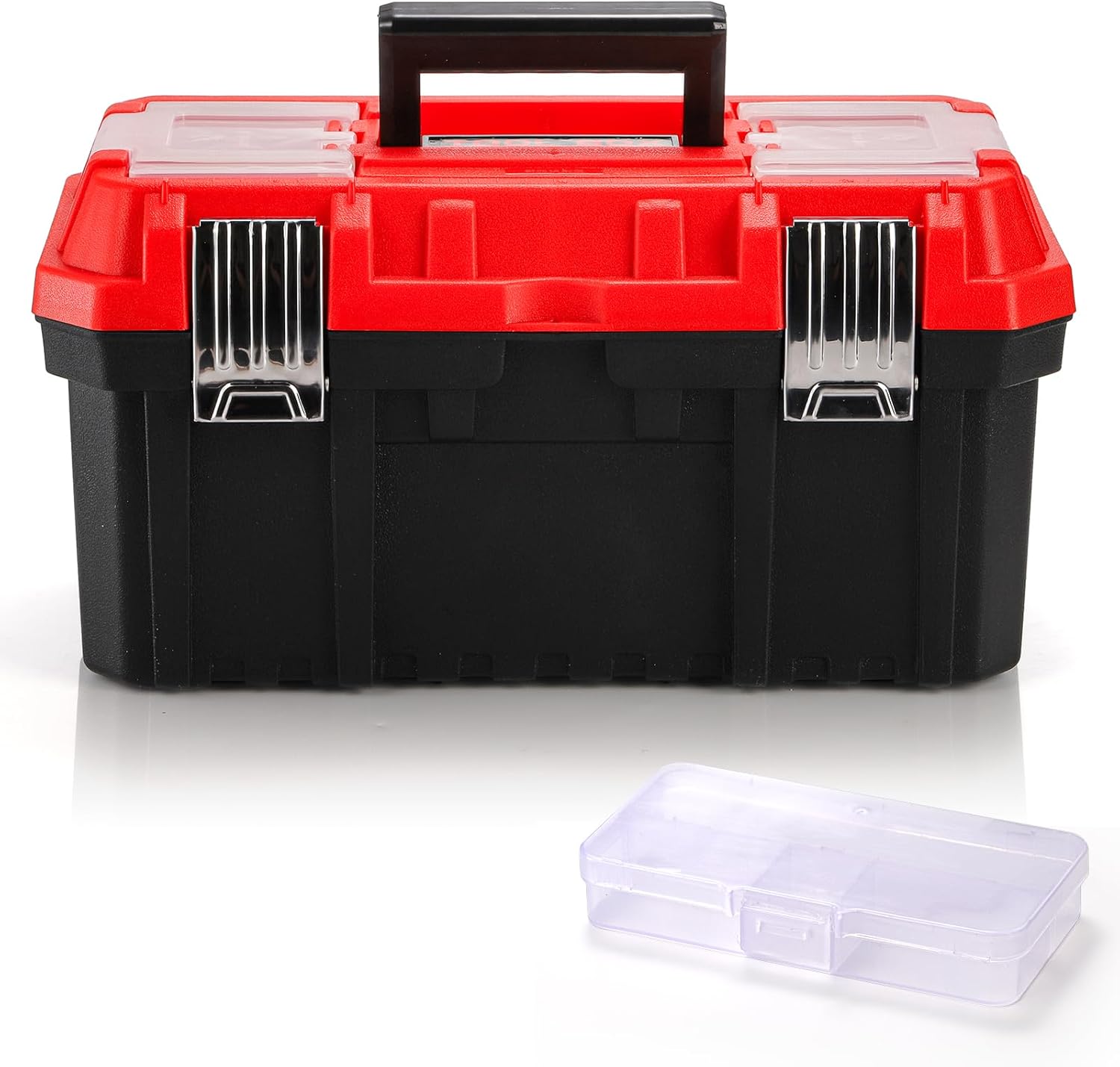 Caja de herramientas de 14 pulgadas, organizador de almacenamiento de plástico de dos capas con bandeja extraíble y divisores, caja de herramientas
