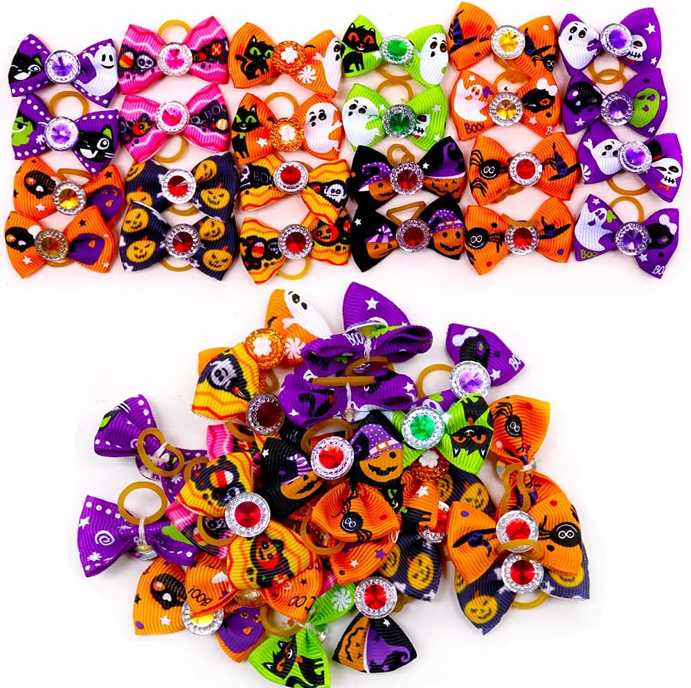 20 unids10 pares de lazos para el pelo de perro para Halloween, lazos de diamantes de imitación, lazos brillantes para cachorros, accesorios de aseo