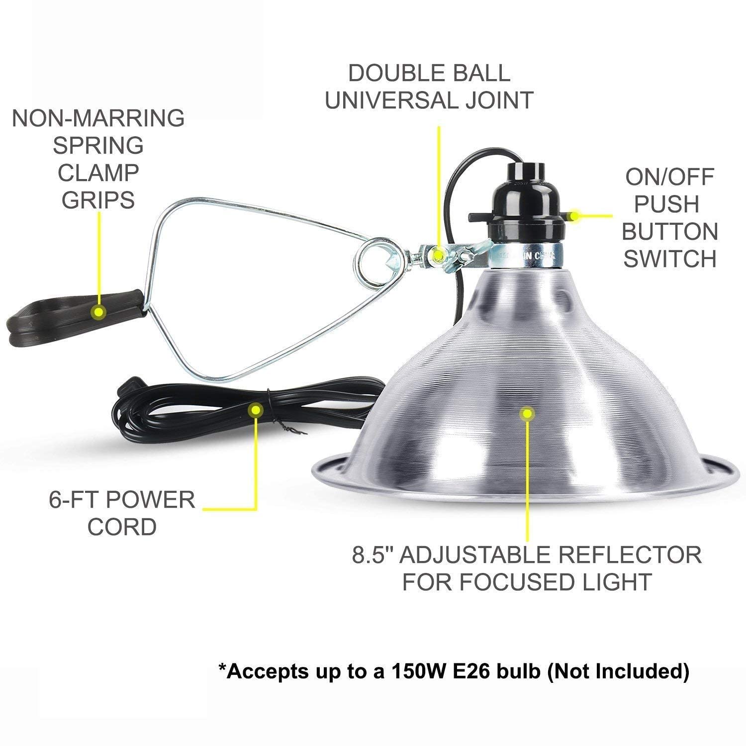 Simple Deluxe Enchufe de luz de abrazadera con reflector de aluminio de 8.5 pulgadas, apto para lámpara de máximo 150 W (sin bombilla incluida) con