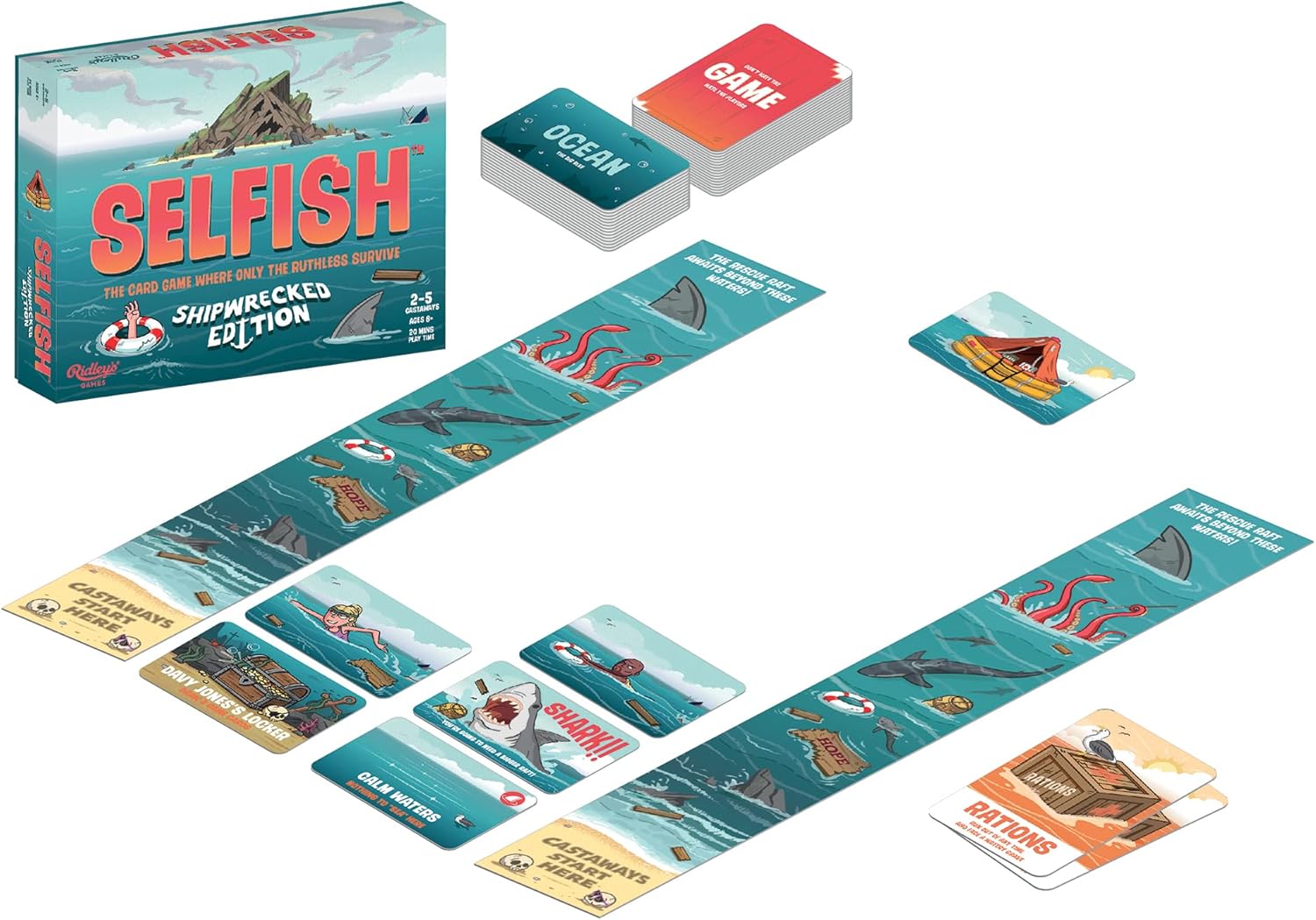 Ridley’s Juegos Juego de cartas egoísta edición náufrago  Juego de fiesta fácil de jugar para grupos  Ideal para 2-5 jugadores  Es una gran idea de