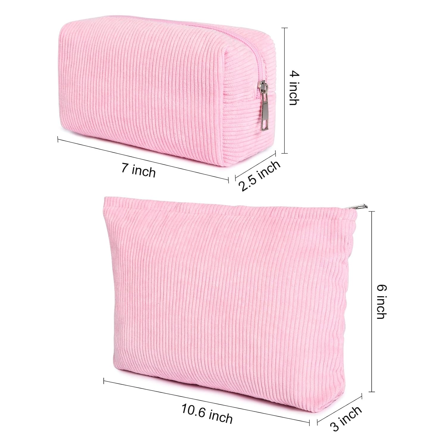 Bolsa de maquillaje de 2 piezas, bolsa grande de pana para cosméticos, bolsa de aseo de viaje, bolsa de aseo de viaje, organizador de brochas de
