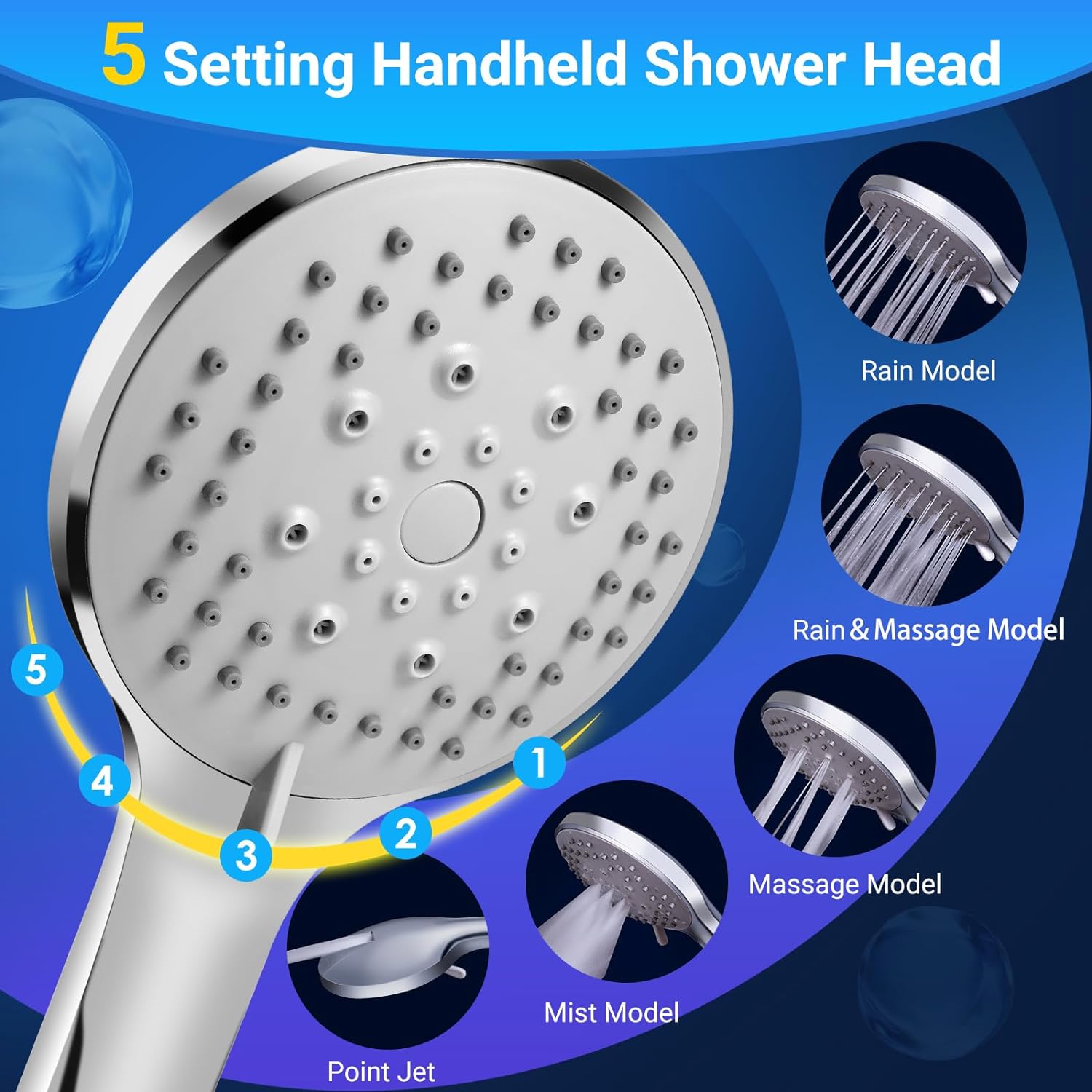 Cabezal de ducha de lluvia de 10 pulgadas con rociador de mano, cabezal de ducha de lluvia con brazo de extensión ajustable de 11 pulgadas, 5